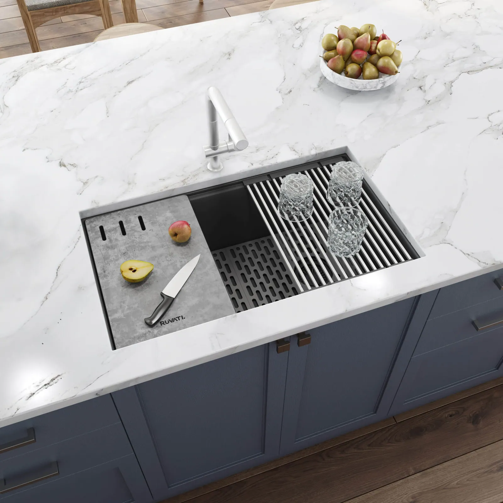 Ruvati 33-inch Undermount Workstation Granite Composite Quartz Kitchen Sink Urban Gray