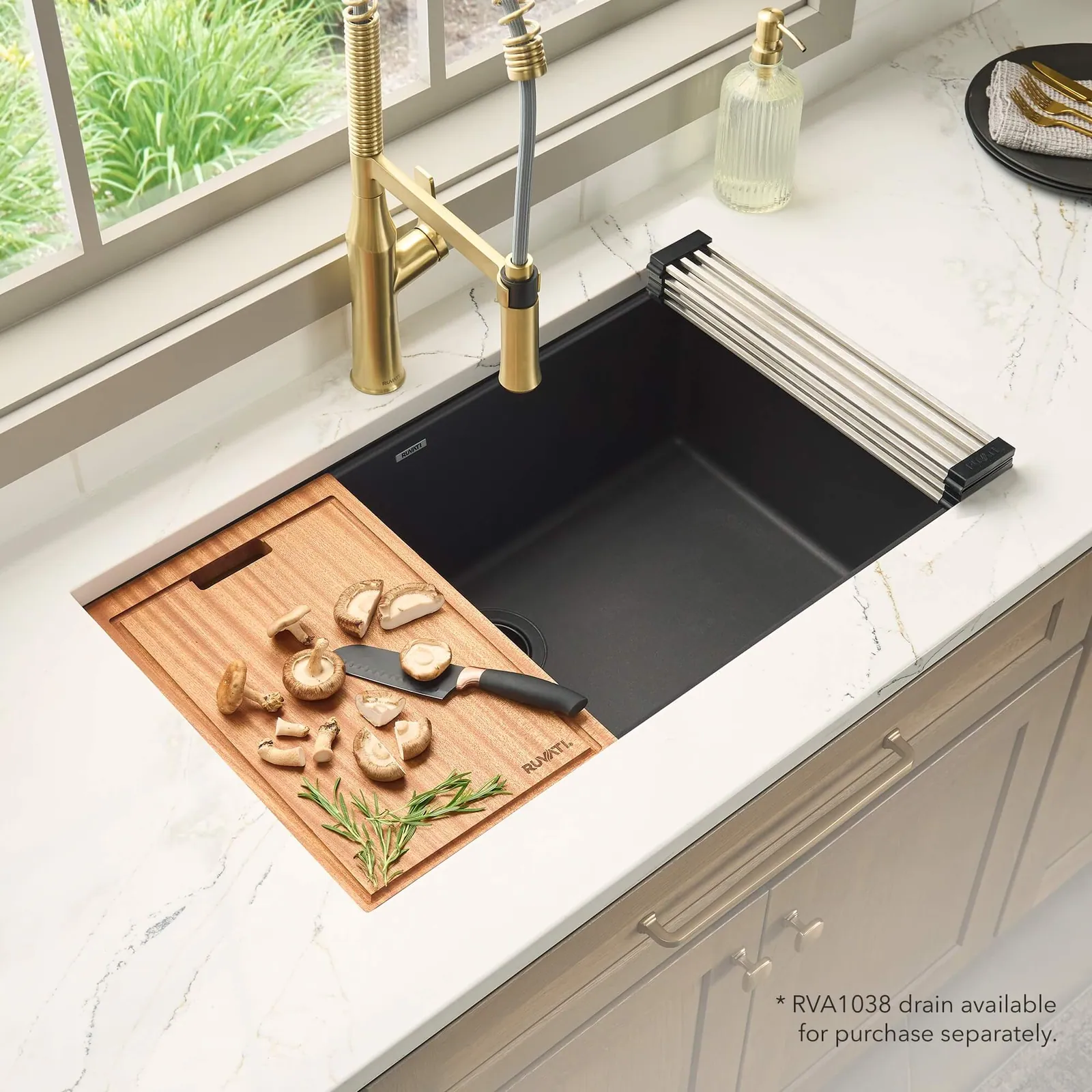 Ruvati 32-inch Undermount Workstation Granite Composite Quartz Kitchen Sink Matte Black
