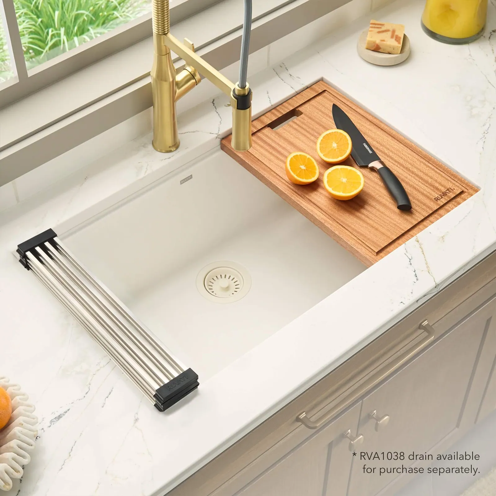 Ruvati 32-inch Granite Composite Quartz Workstation Undermount Kitchen Sink Single Bowl Arctic White Matte