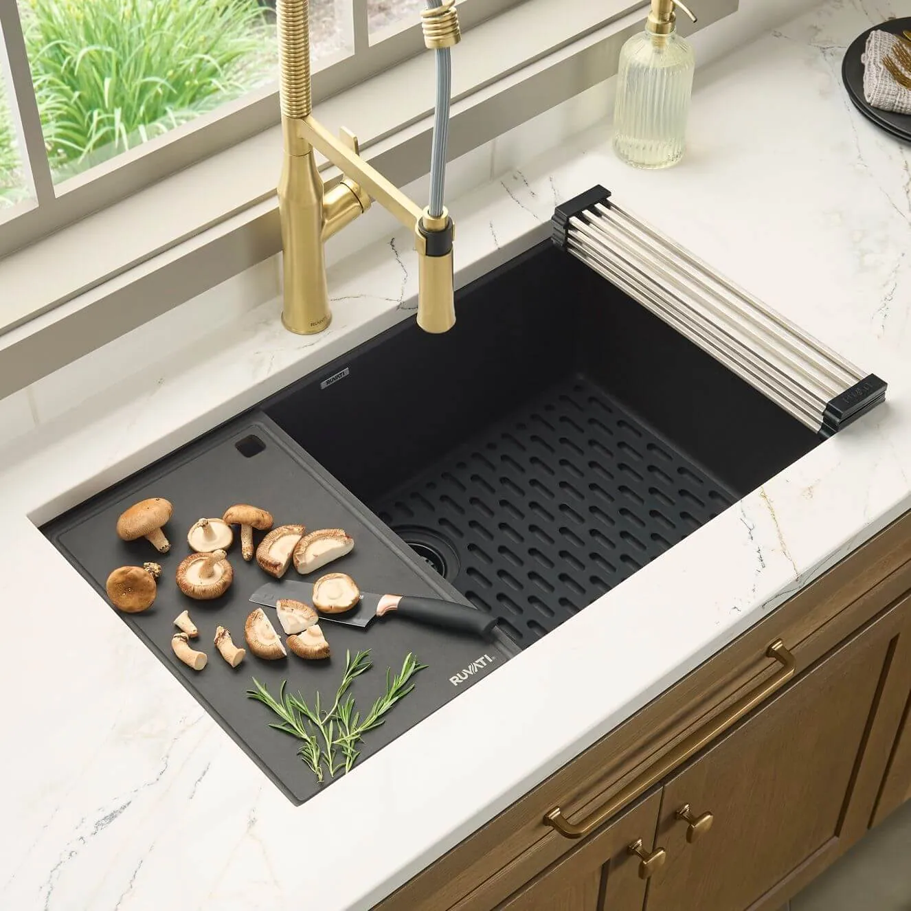 Ruvati 32-inch Undermount Workstation Granite Composite Quartz Kitchen Sink Matte Black
