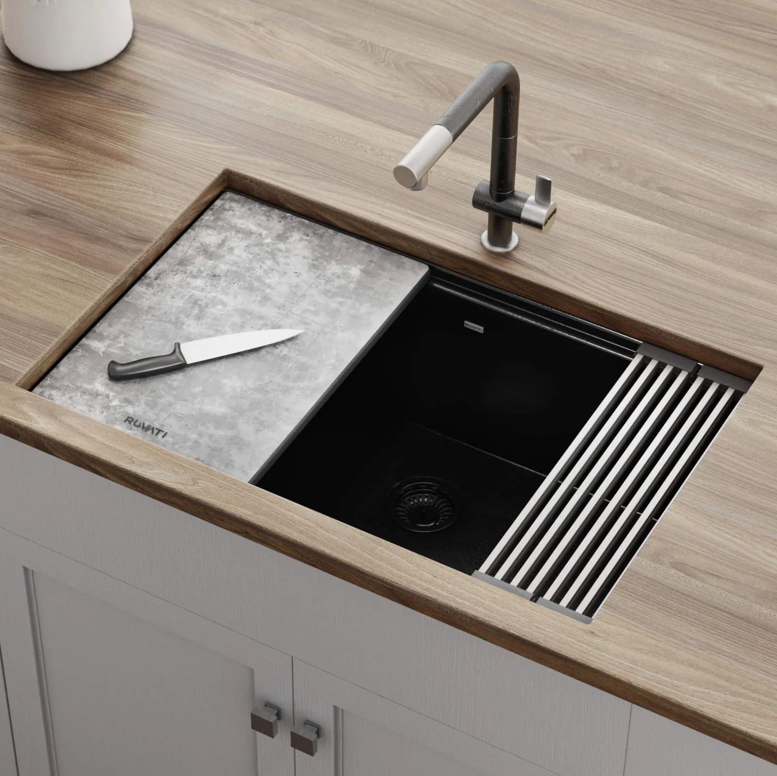 Ruvati 30-inch Granite Composite Quartz Workstation Matte Black Undermount Kitchen Sink