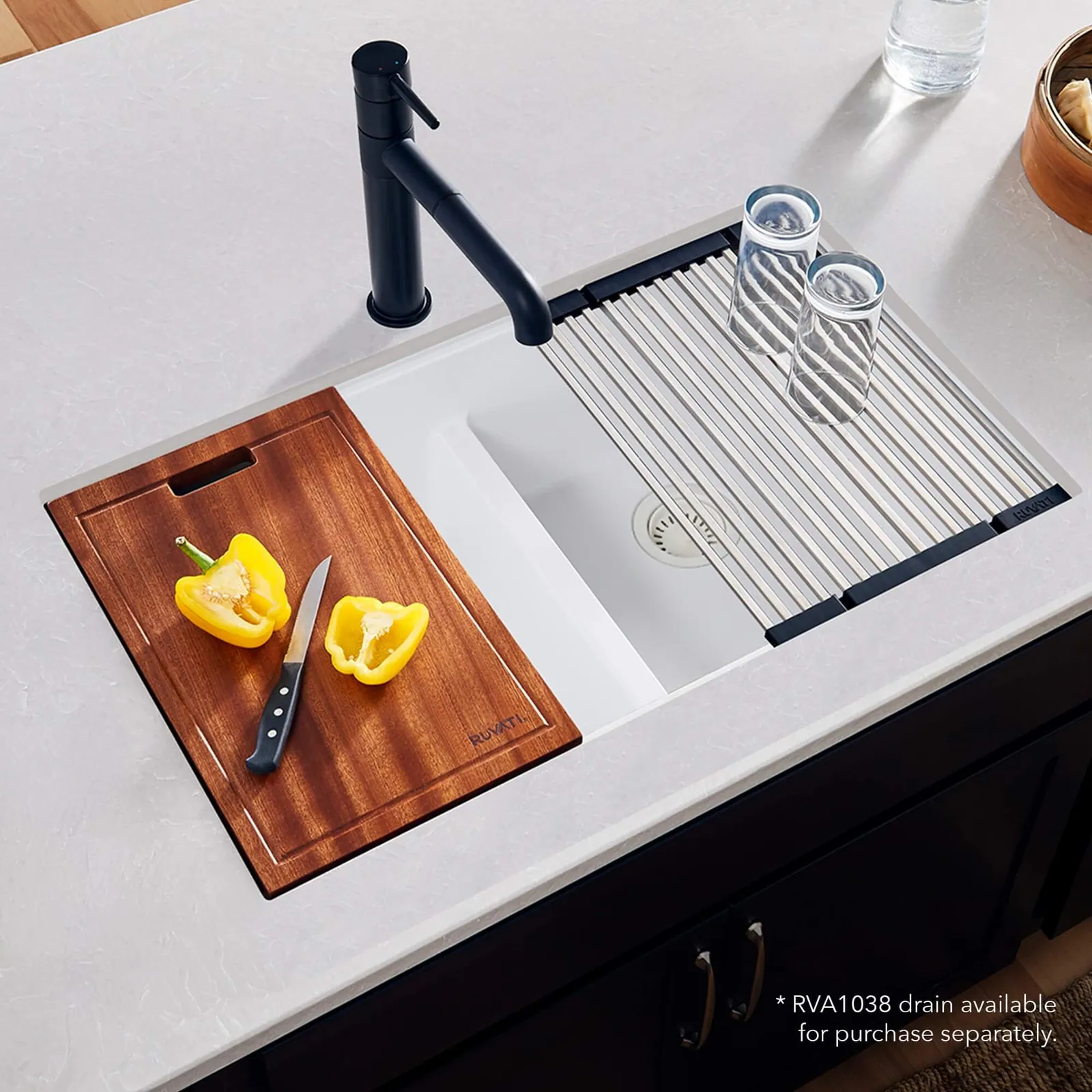 Ruvati 32-inch Undermount Workstation Granite Composite Quartz Kitchen Sink 50/50 Double Bowl – Arctic White Matte