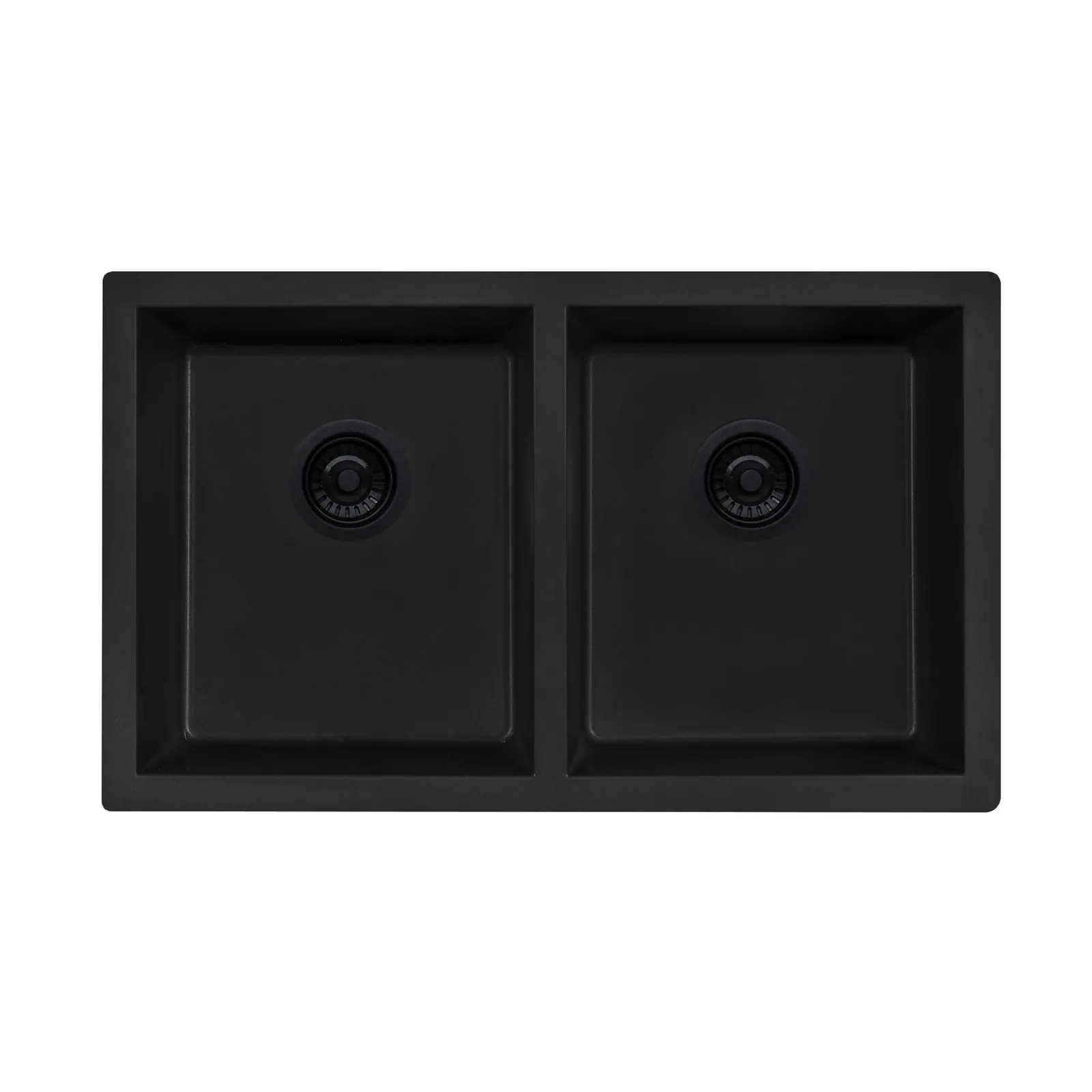 Ruvati 32 x 19 inch Granite Composite Quartz Undermount Double Bowl Kitchen Sink – Midnight Black