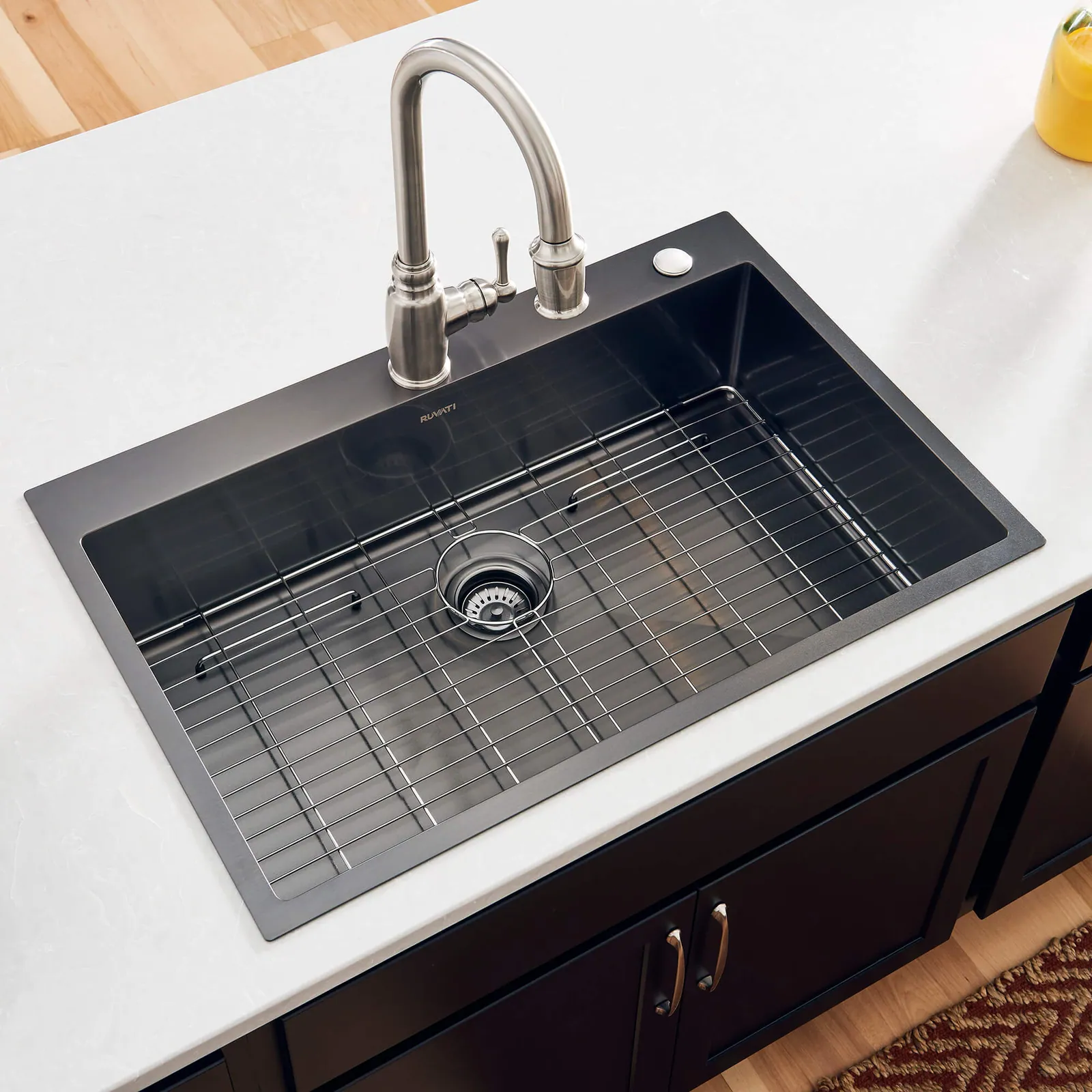 Ruvati 33 x 22 inch Gunmetal Black Stainless Steel Drop-in Topmount Kitchen Sink 16 Gauge Single Bowl