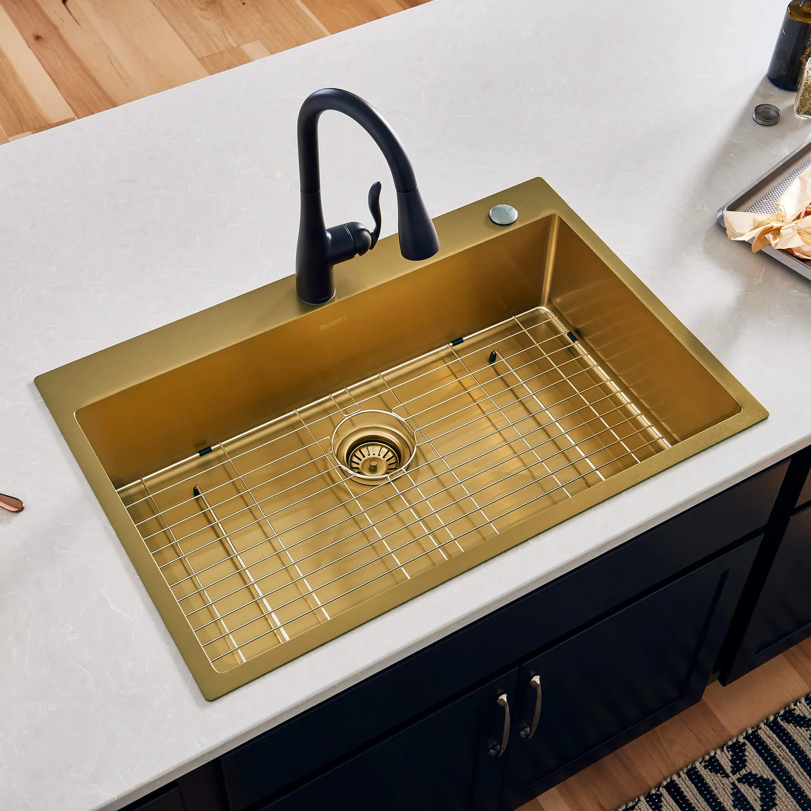 Ruvati 33 x 22 inch Matte Gold Stainless Steel Drop-in Topmount Kitchen Sink Single Bowl