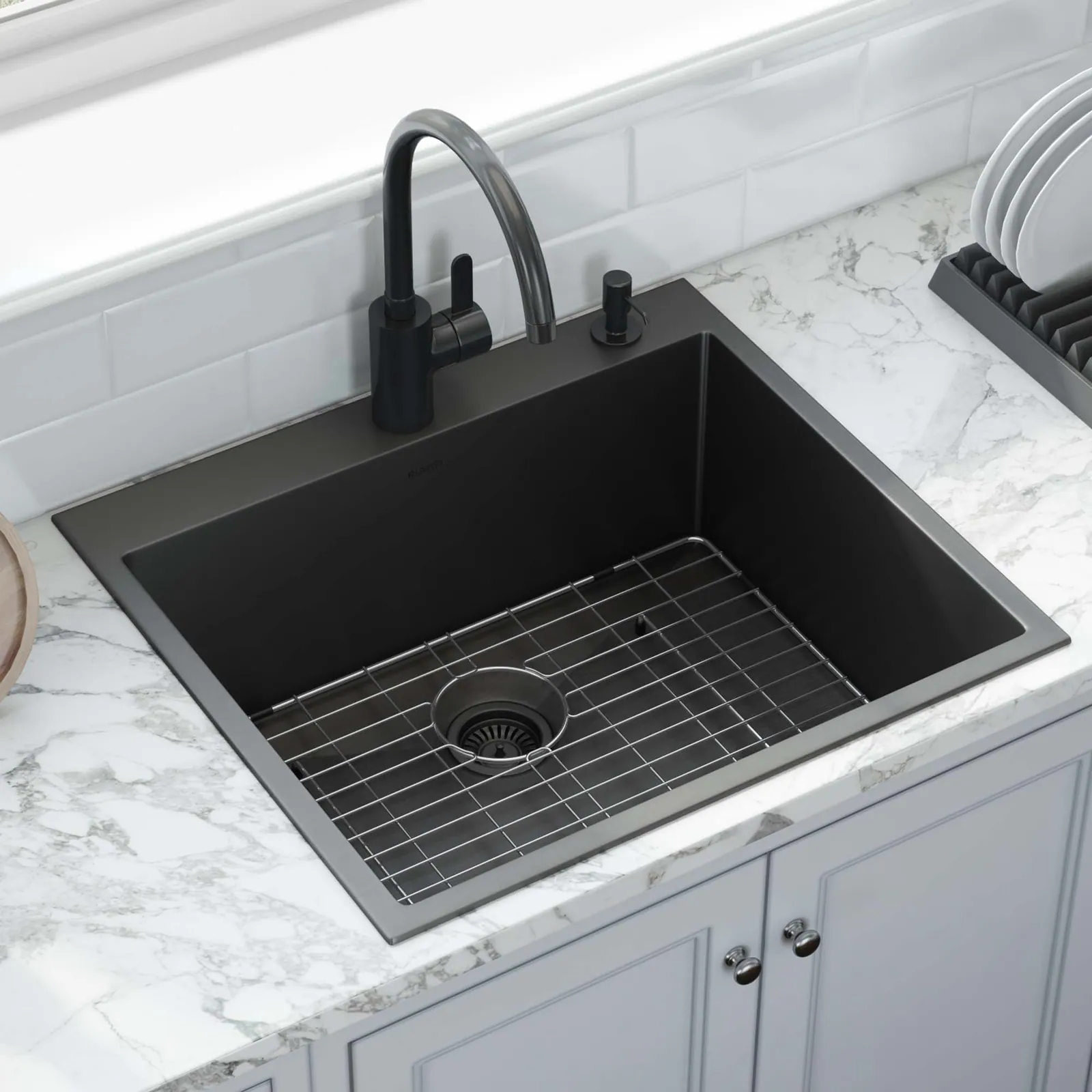 Ruvati 25 inch Gunmetal Black Stainless Steel Drop-in Topmount Kitchen Sink Single Bowl