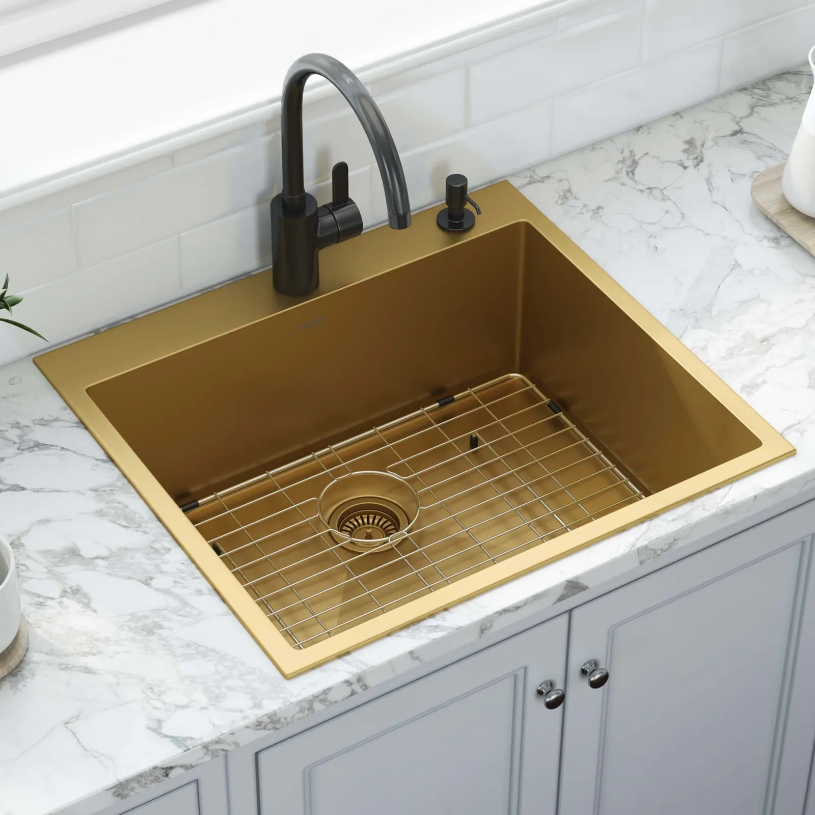 Ruvati 25 inch Matte Gold Drop-in Topmount Kitchen Sink Single Bowl
