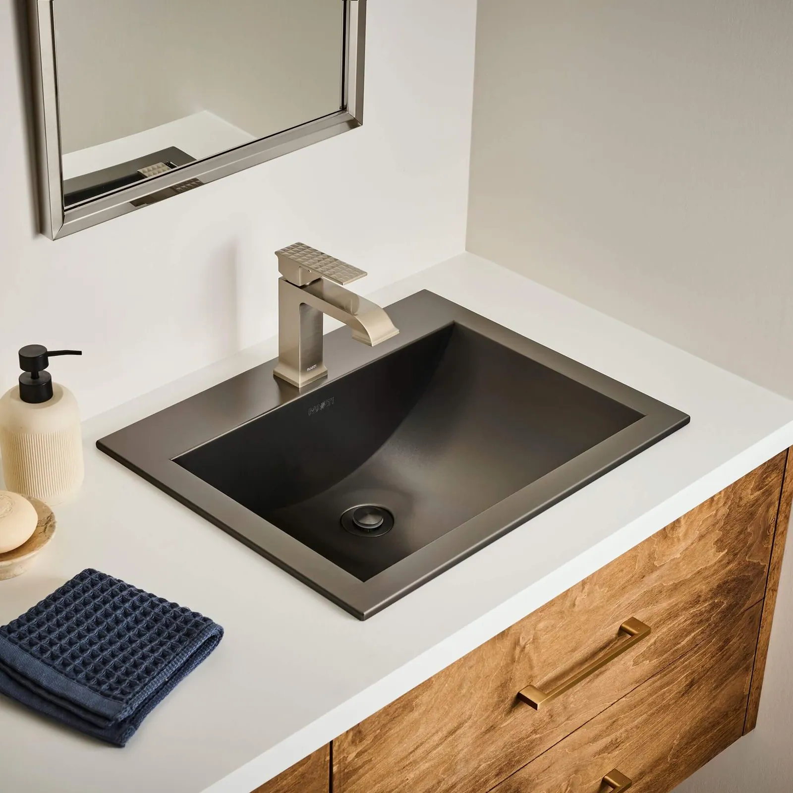 Ruvati 21 x 17 inch Gunmetal Black Drop-in Topmount Bathroom Sink Stainless Steel