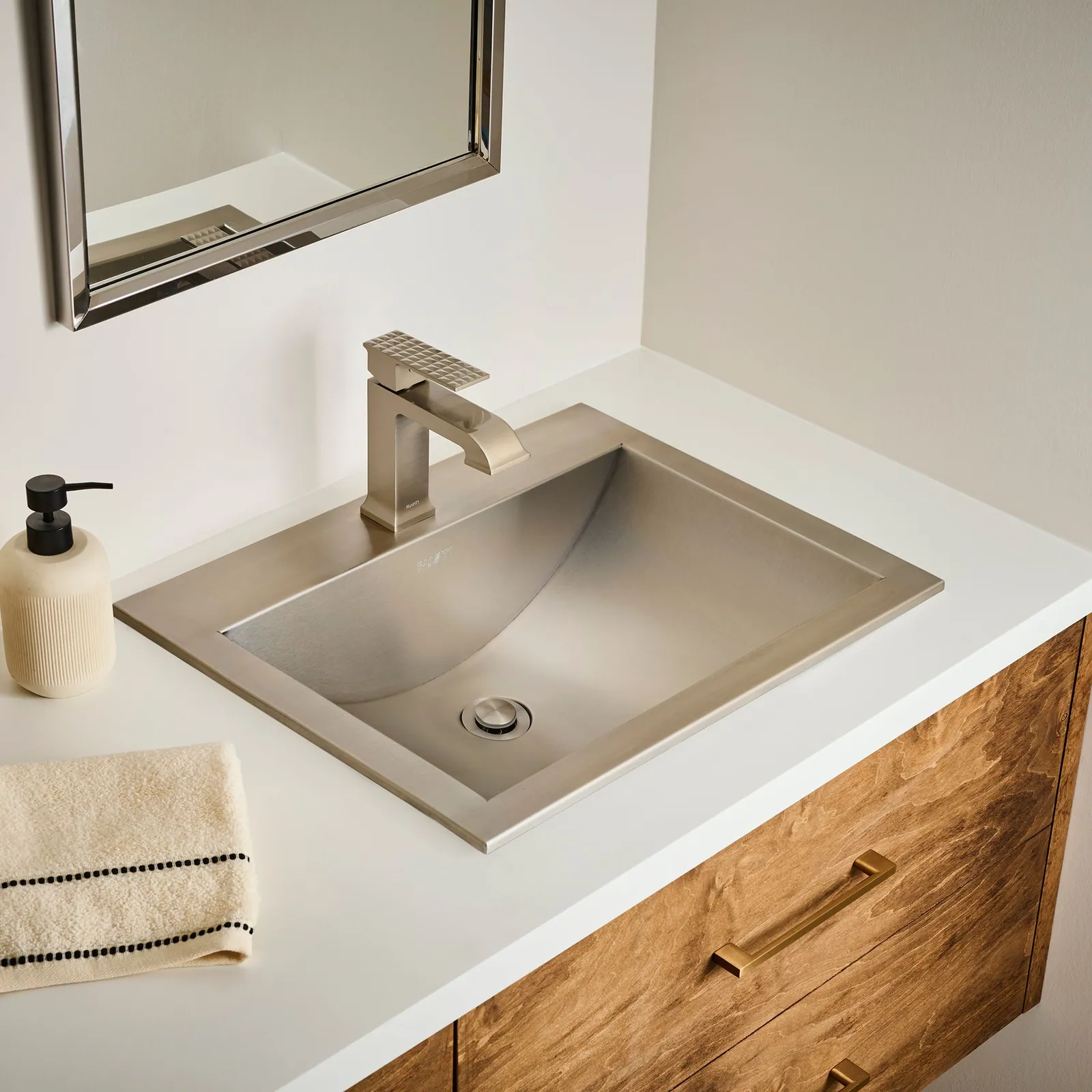 Ruvati 21 x 17 inch Drop-in Topmount Bathroom Sink Brushed Stainless Steel