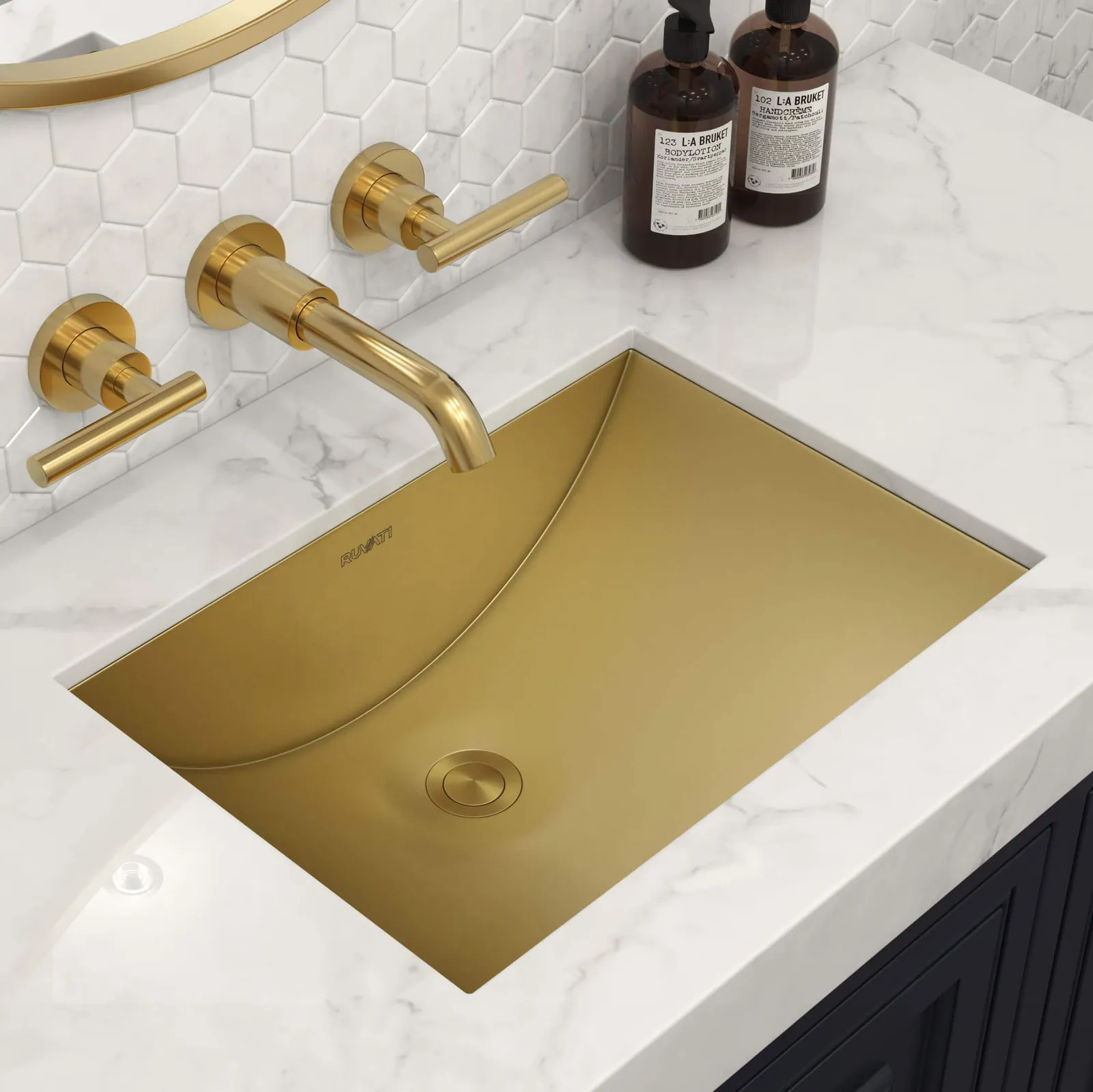Ruvati 16 x 11 inch Brushed Gold Rectangular Bathroom Sink Undermount