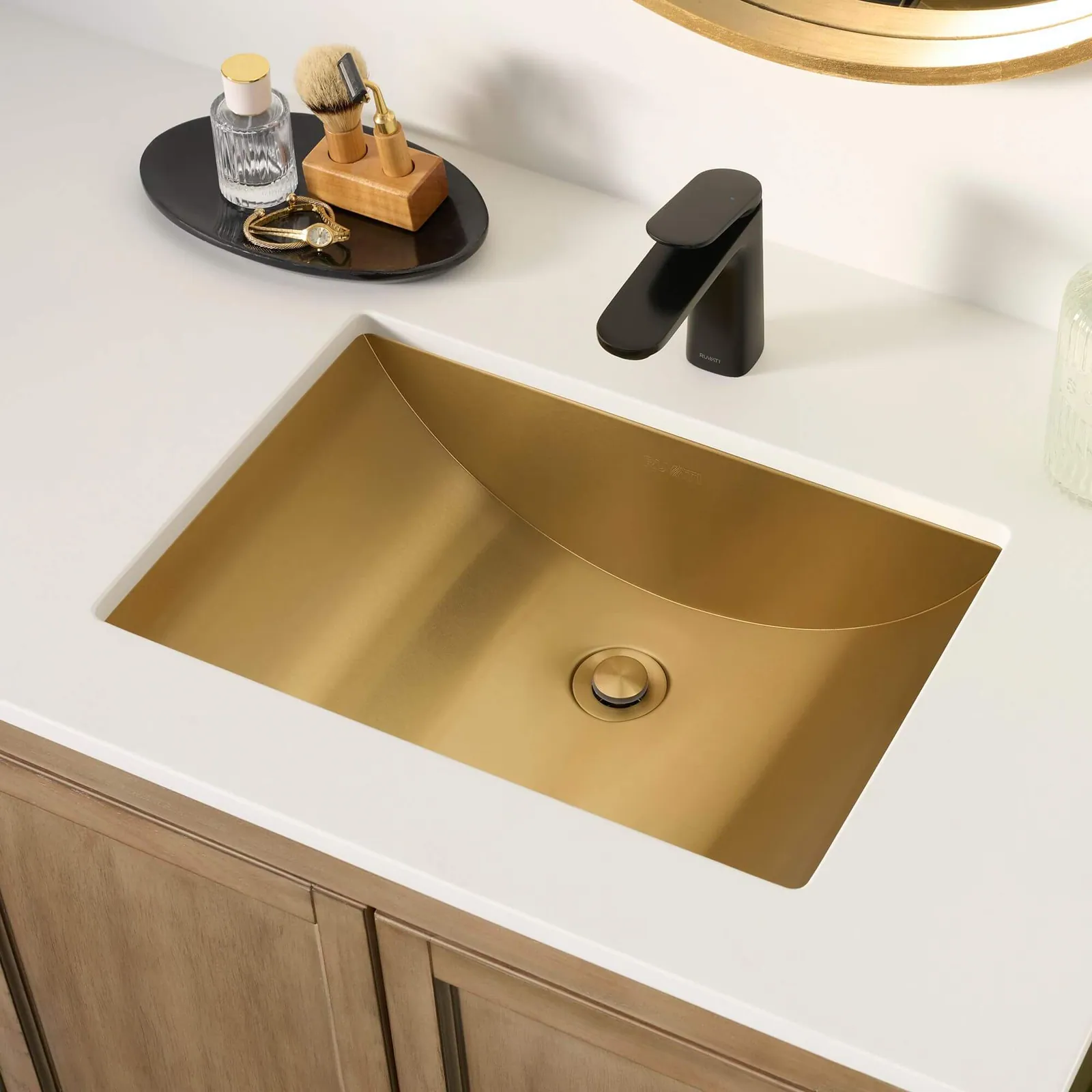 Ruvati 18 x 12 inch Brushed Gold Rectangular Bathroom Sink Undermount