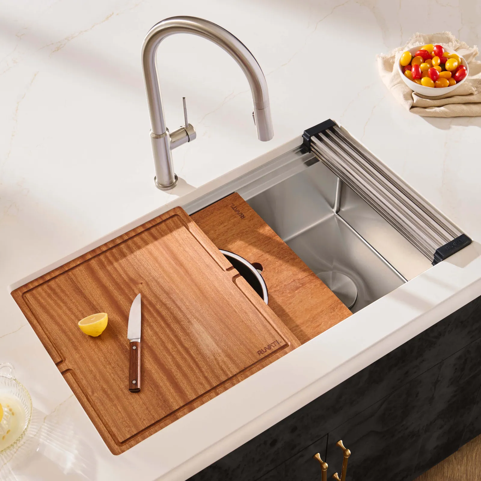 Ruvati 33-inch Workstation Two-Tiered Ledge Kitchen Sink Undermount 16 Gauge Stainless Steel