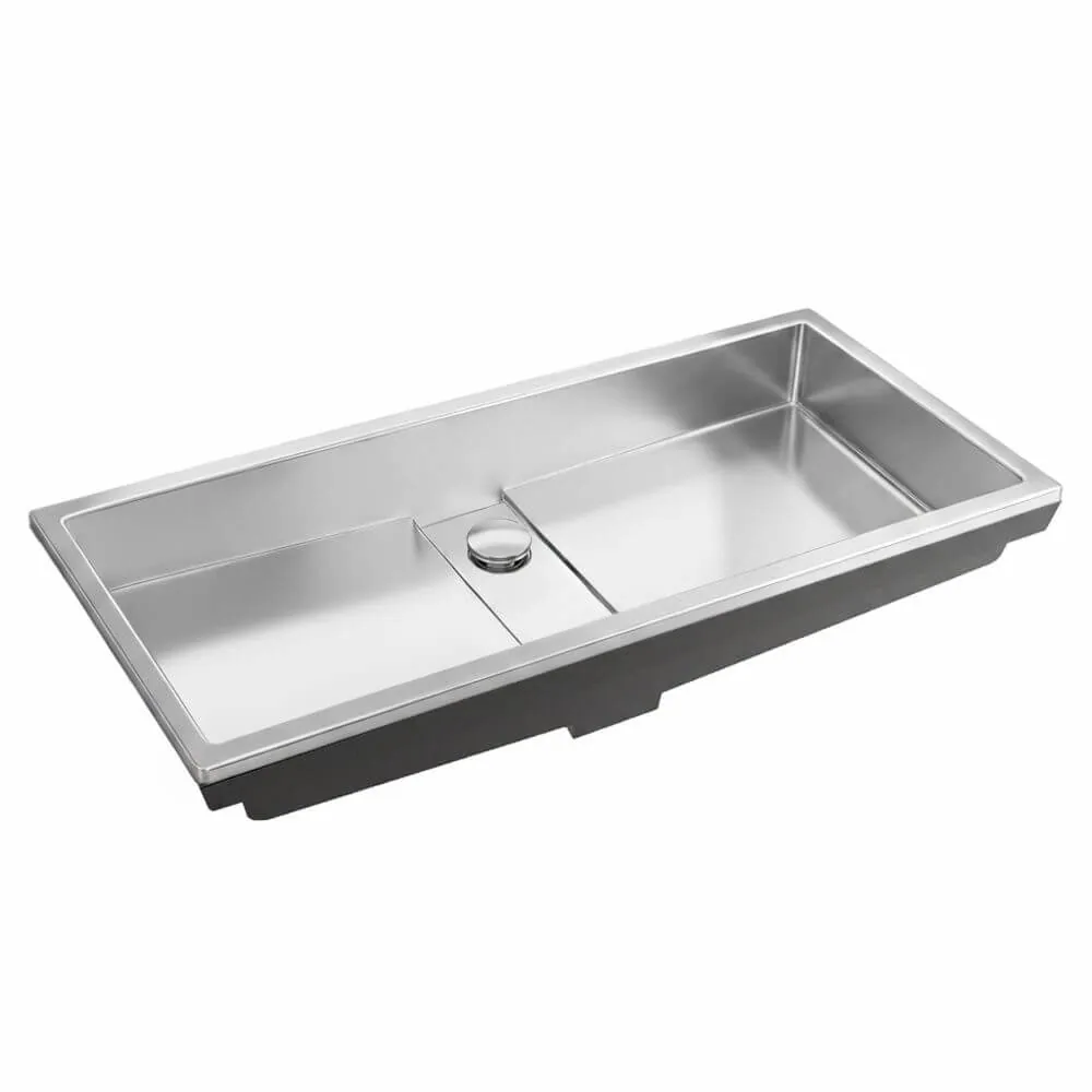 Ruvati 33 x 12 inch Brushed Stainless Steel Semi-Recessed Drop-in Topmount Ramp Bathroom Sink Stainless Steel