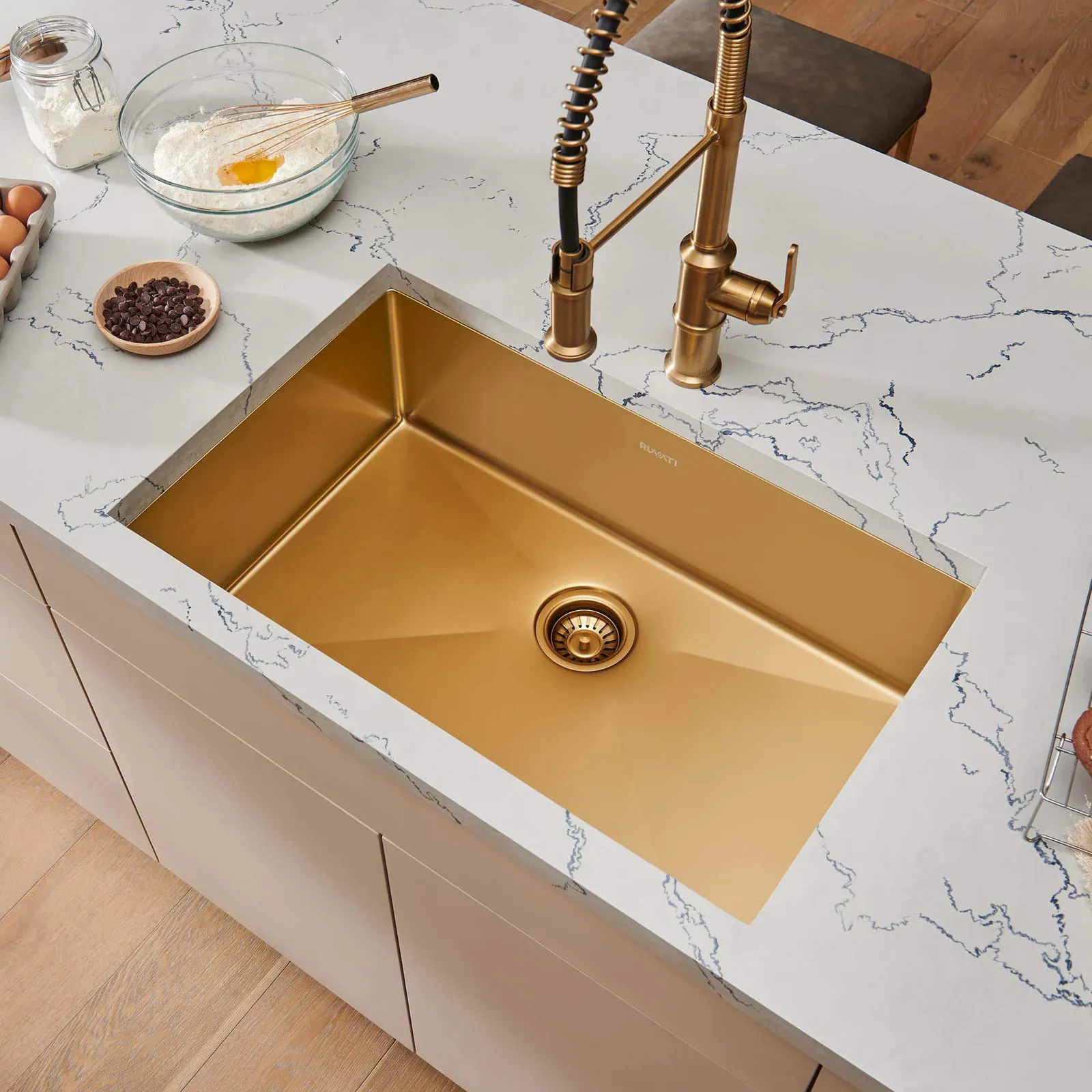 Ruvati 30-inch Undermount Satin Matte Gold Stainless Steel Kitchen Sink 16 Gauge Single Bowl