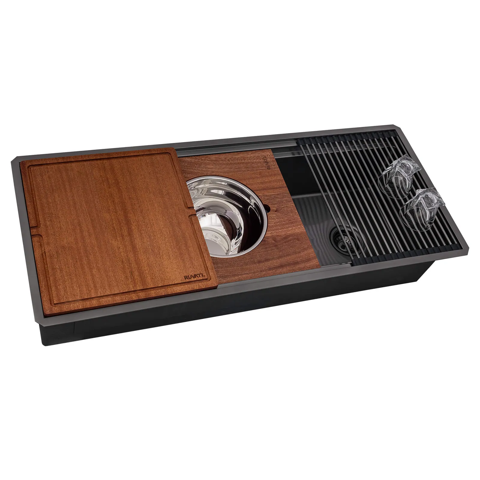 Ruvati 45-inch Gunmetal Black Stainless Steel Workstation Two-Tiered Ledge Undermount Kitchen Sink