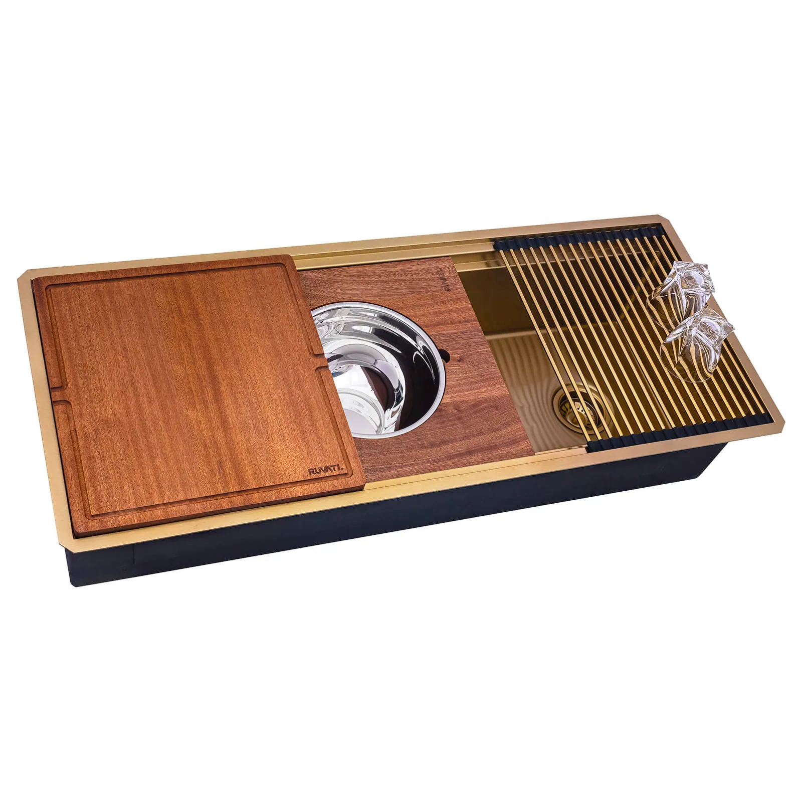 Ruvati 45-inch Matte Gold Stainless Steel Workstation Two-Tiered Ledge Undermount Kitchen Sink