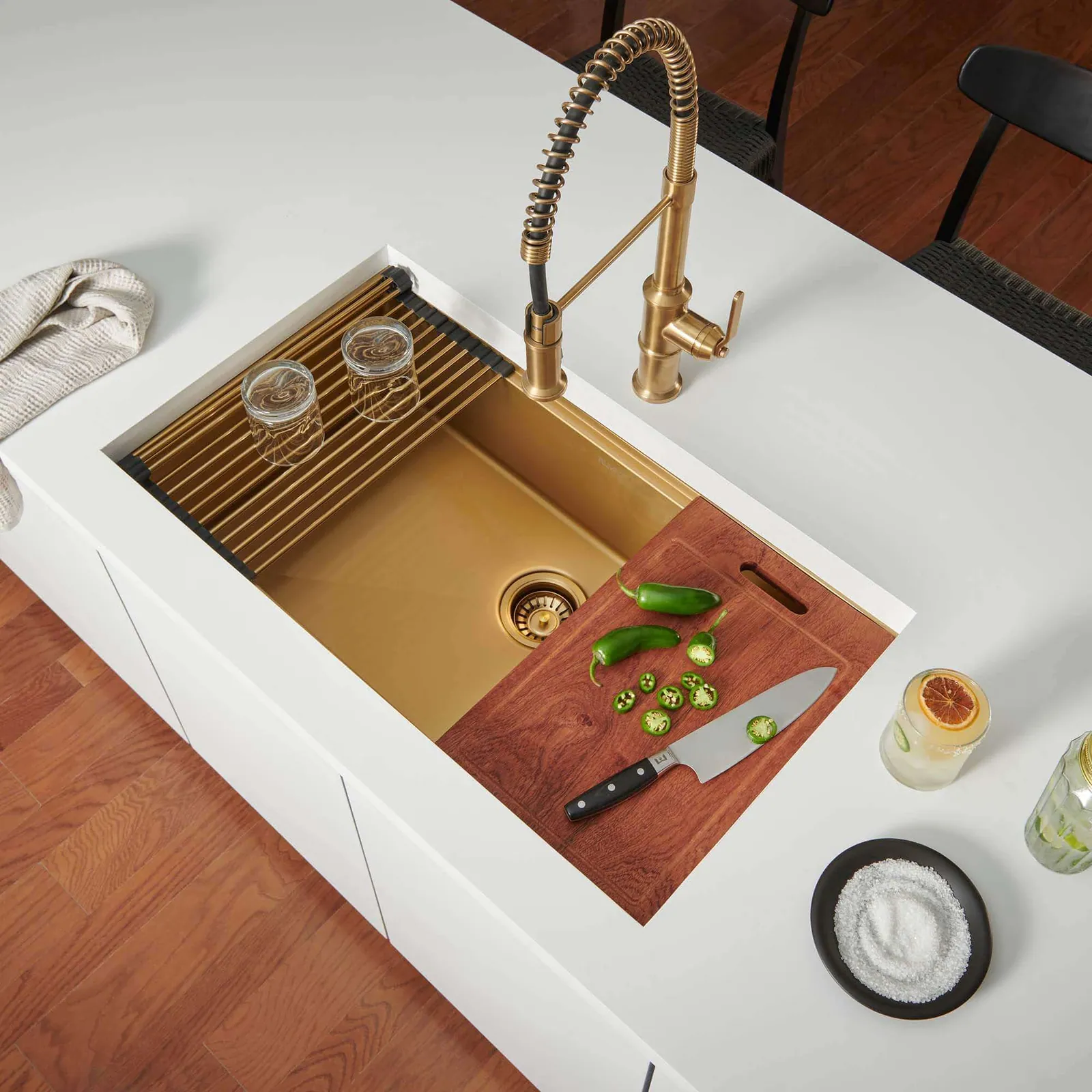 Ruvati 30-inch Matte Gold Workstation Undermount Kitchen Sink Single Bowl
