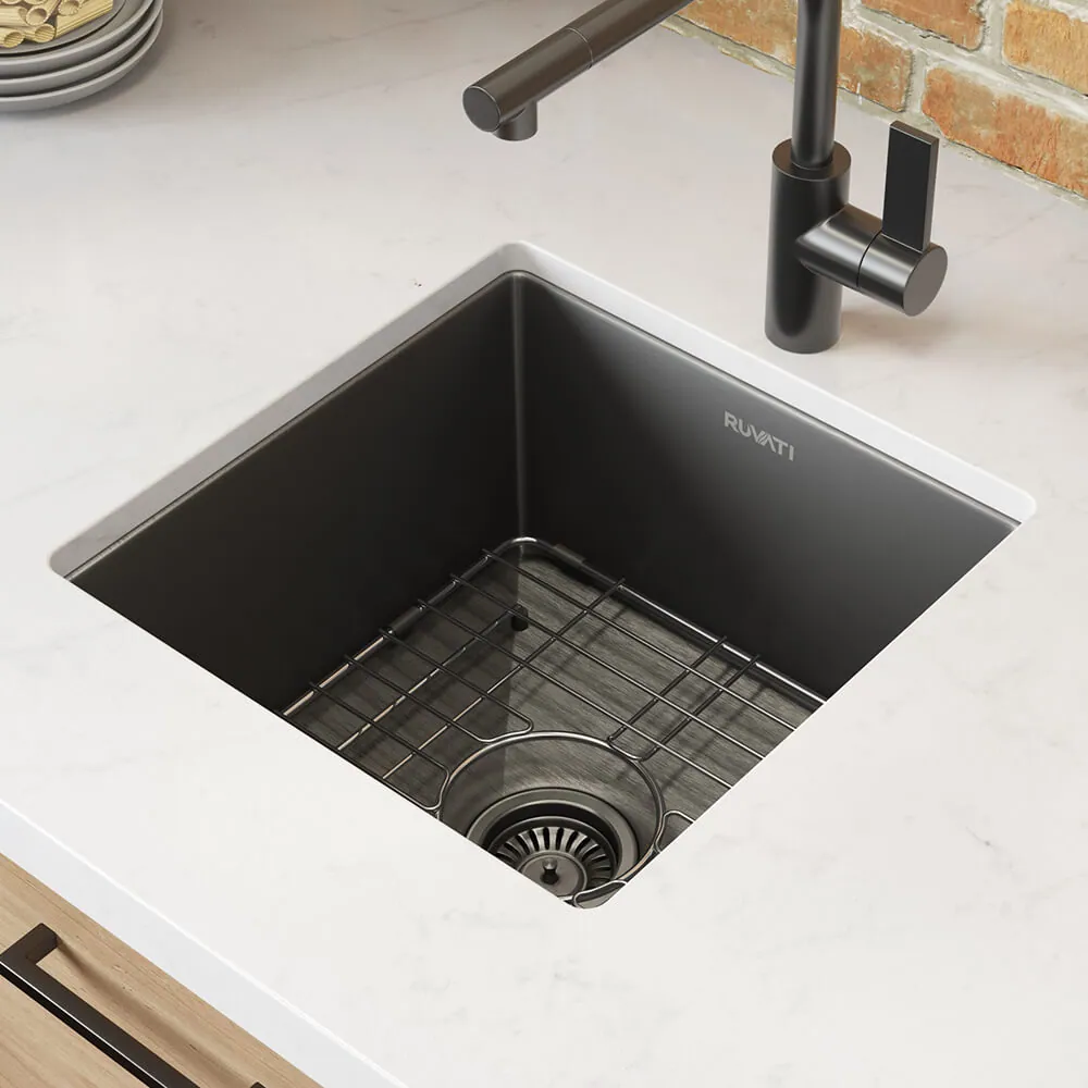 Ruvati 15-inch Gunmetal Black Stainless Steel Undermount Bar Prep 16 Gauge Kitchen Sink