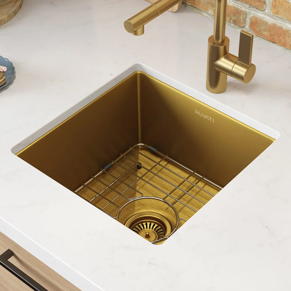 Ruvati 15-inch Matte Gold Stainless Steel Undermount Bar Prep 16 Gauge Kitchen Sink