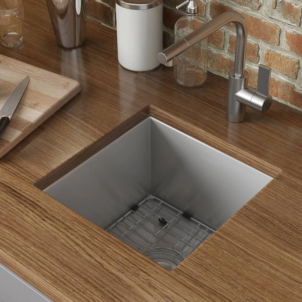 Ruvati 15 x 15 inch Undermount 16 Gauge Zero Radius Bar Prep Square Kitchen Sink Single Bowl
