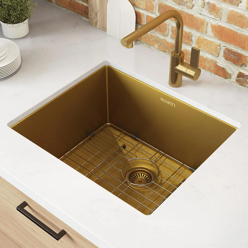 Ruvati 21-inch Matte Gold Stainless Steel Undermount Bar Prep Kitchen Sink 16 Gauge Rounded Corners Single Bowl