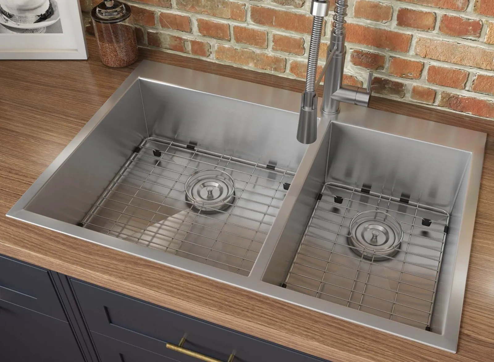 Ruvati 33 x 22 inch Drop-in 60/40 Double Bowl 16 Gauge Zero Radius Topmount Stainless Steel Kitchen Sink