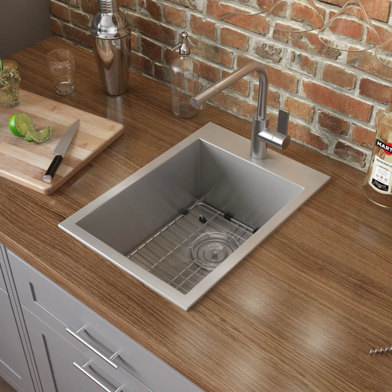 Ruvati 15 x 20 inch Drop-in Topmount Bar Prep Sink 16 Gauge Stainless Steel Single Bowl