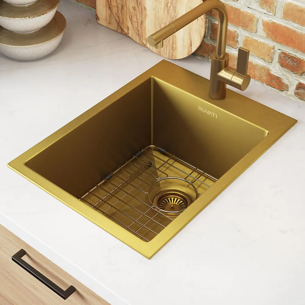 Ruvati 15 x 20 inch Matte Gold Stainless Steel Drop-in Topmount Bar Prep Sink Single Bowl