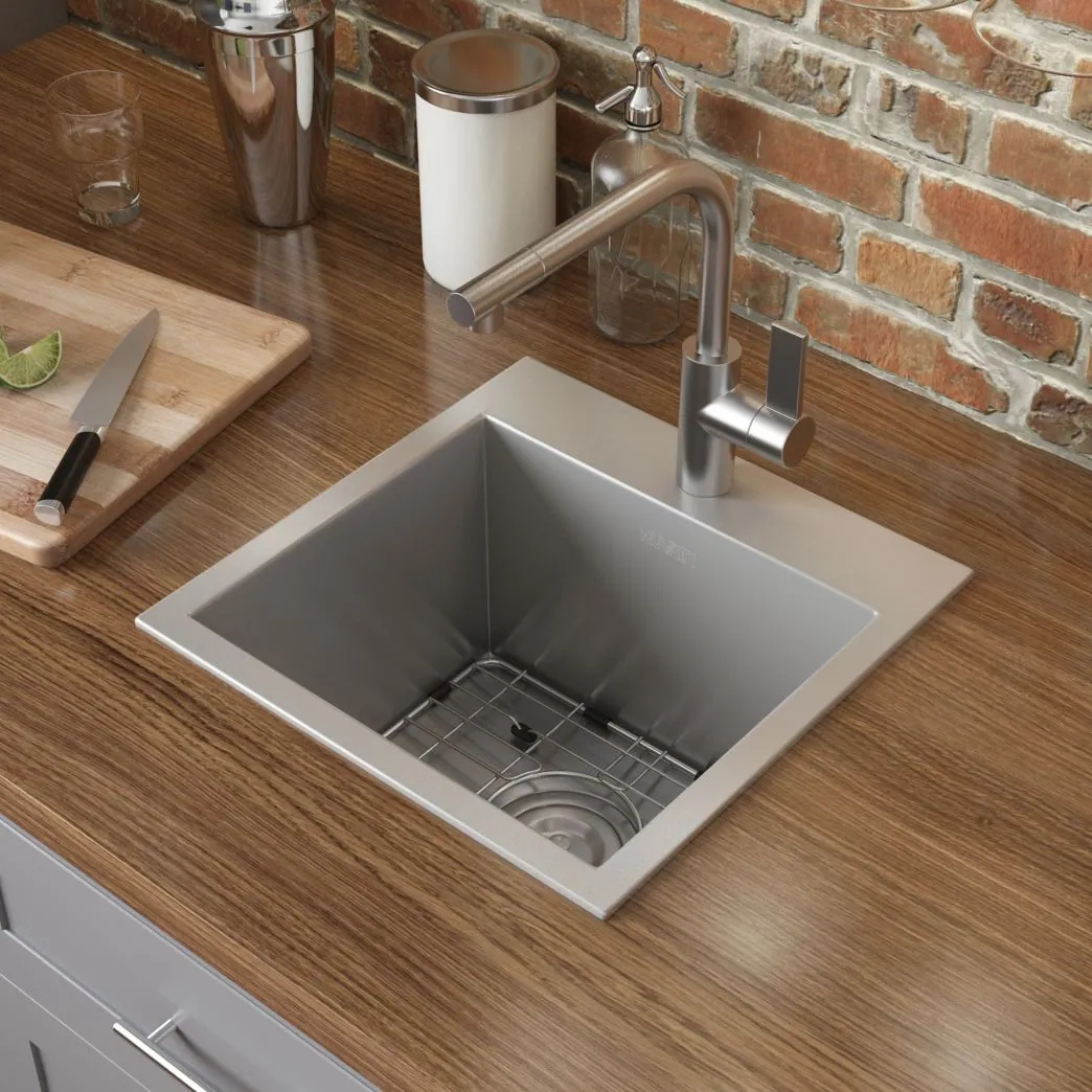 Ruvati 18 x 18 inch Drop-in Topmount Bar Prep Sink 16 Gauge Stainless Steel Single Bowl