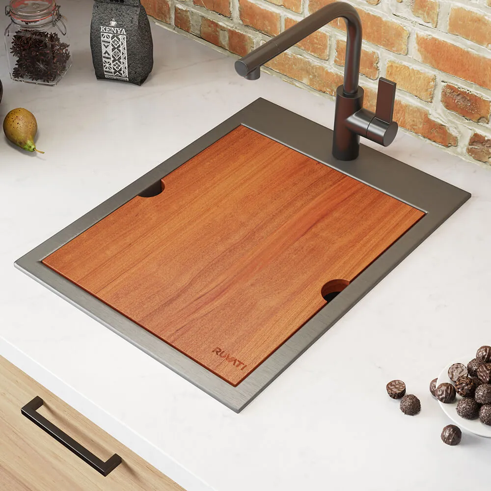 Ruvati 15 x 20 inch Gunmetal Black Stainless Steel Workstation Wet Bar RV Camper Van Sink Drop-in Topmount
