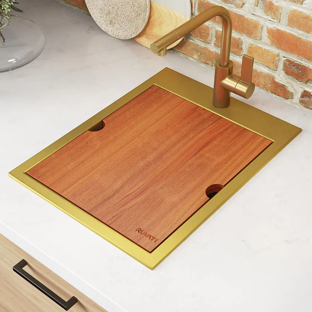 Ruvati 15 x 20 inch Matte Gold Stainless Steel Workstation Wet Bar Camper Van Sink Drop-in Topmount