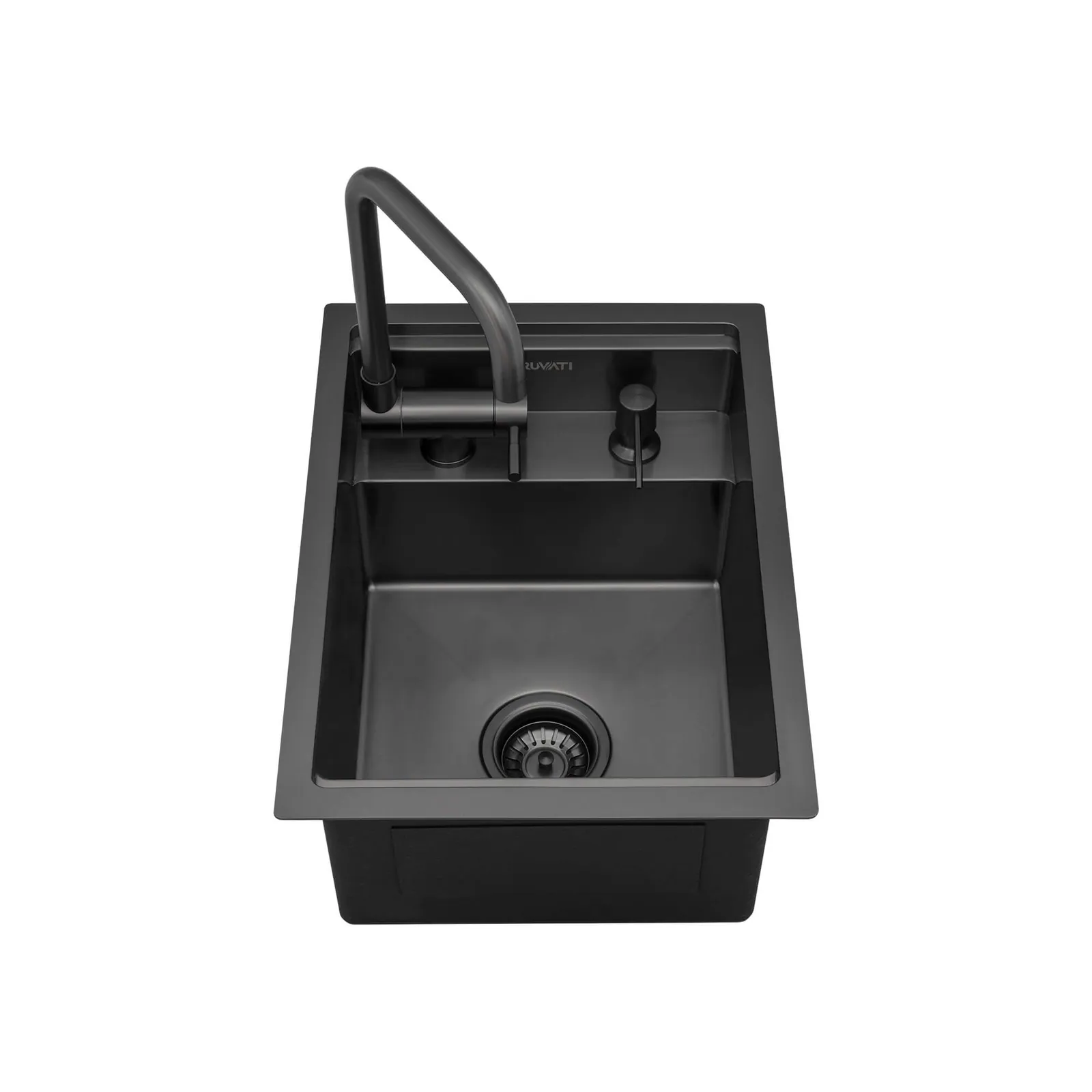 Ruvati 20 inch Gunmetal Black Stainless Steel RV Sink With Concealed Faucet and Soap DIspenser