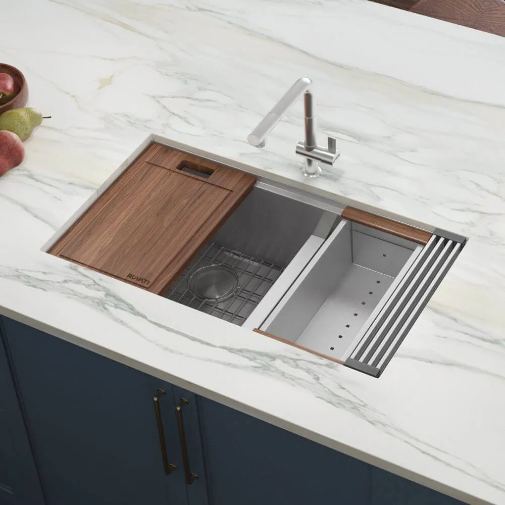 Ruvati 36-inch Workstation 60/40 Double Bowl Undermount 16 Gauge Stainless Steel Kitchen Sink