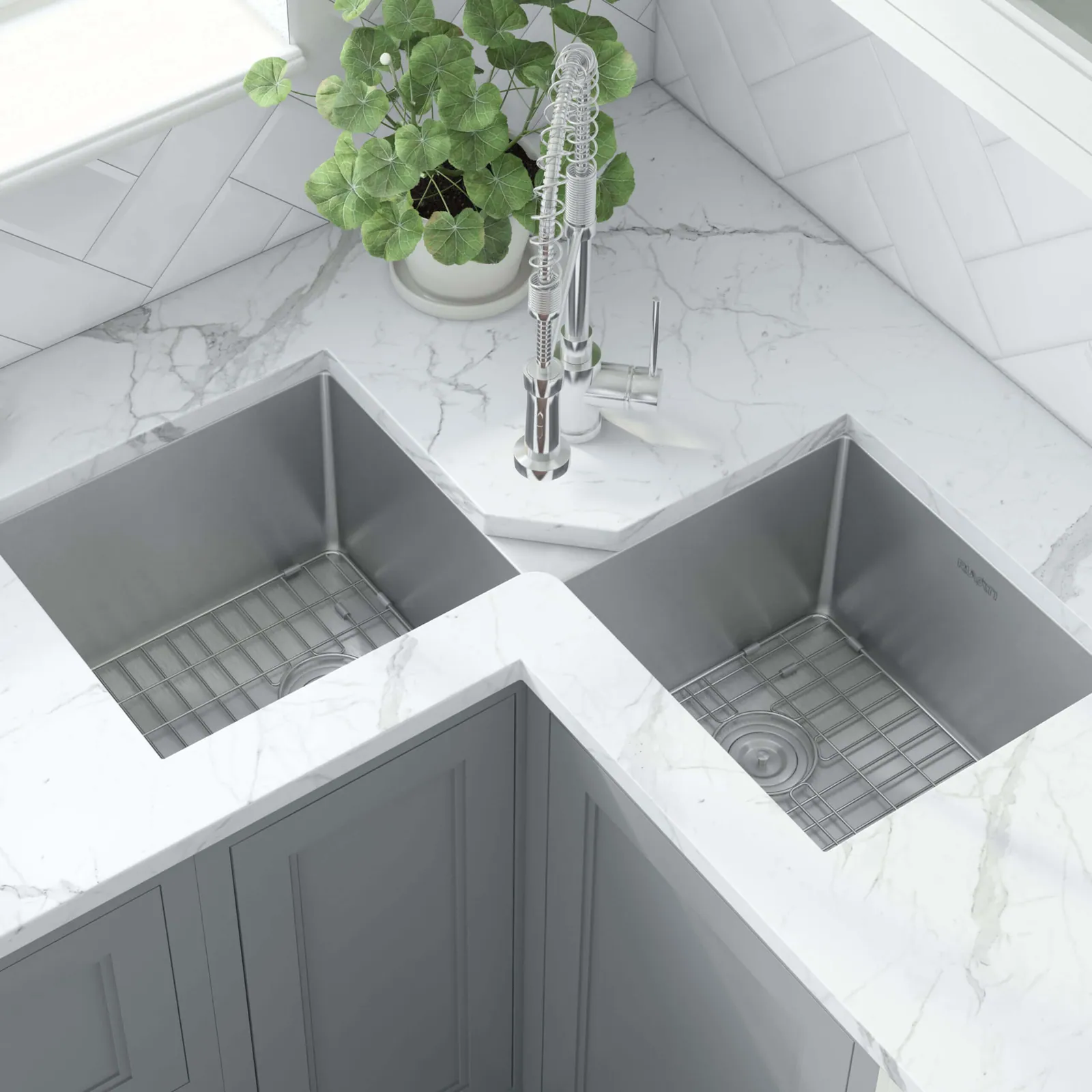 Ruvati Corner Butterfly Undermount Kitchen Sink 16 Gauge 44″ Double Bowl