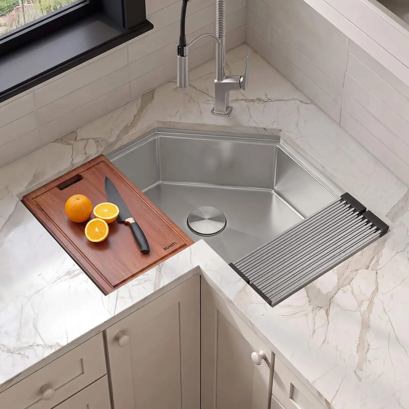 Ruvati Roma Pro Corner Workstation Stainless Steel Undermount Kitchen Sink