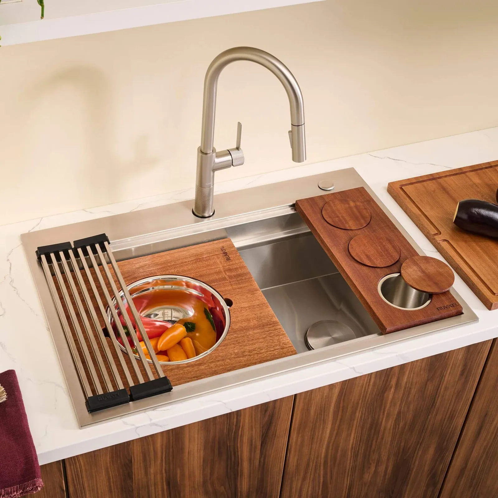 Ruvati 33-inch Workstation Two-Tiered Ledge Kitchen Sink Drop-in Topmount 16 Gauge Stainless Steel