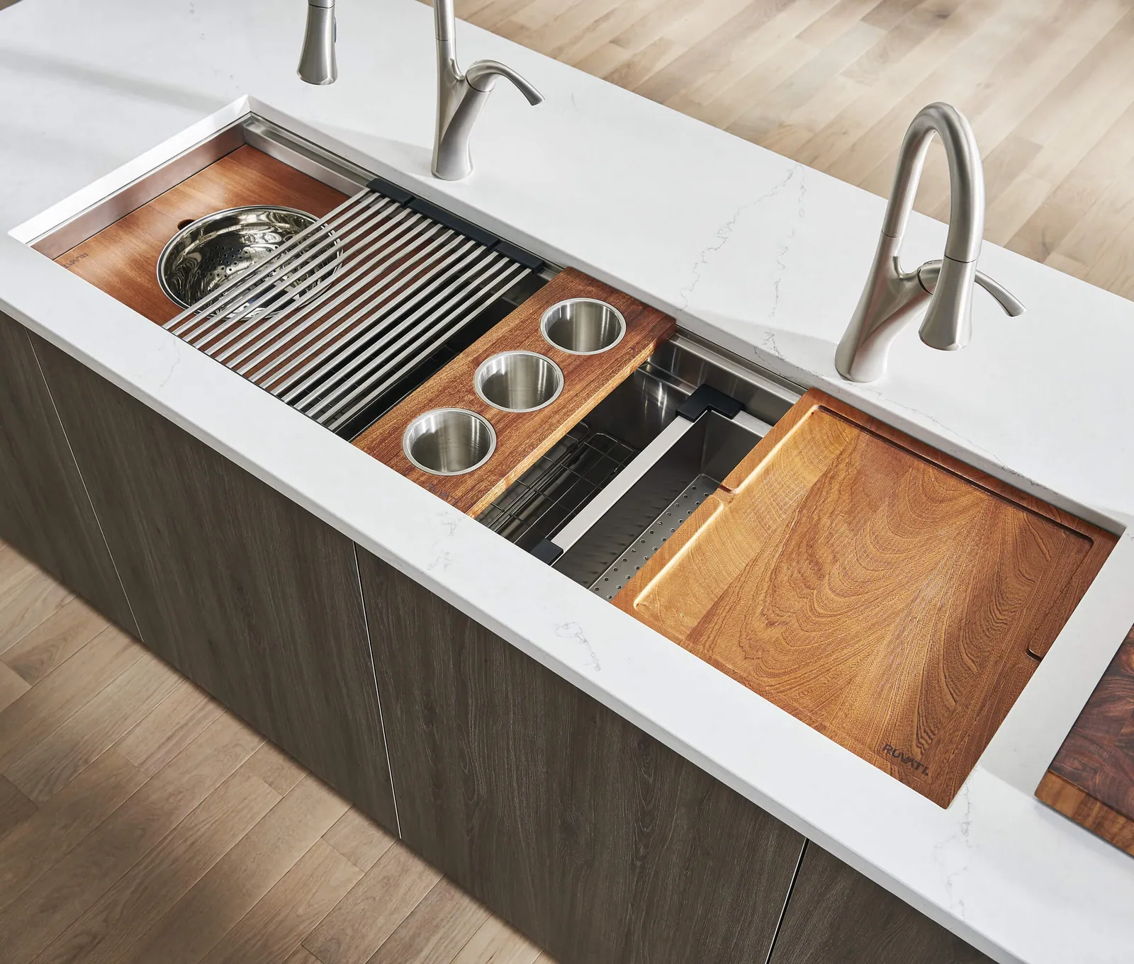 Ruvati 57-inch Dual-Tier Workstation Large Barndominium Kitchen Sink Undermount