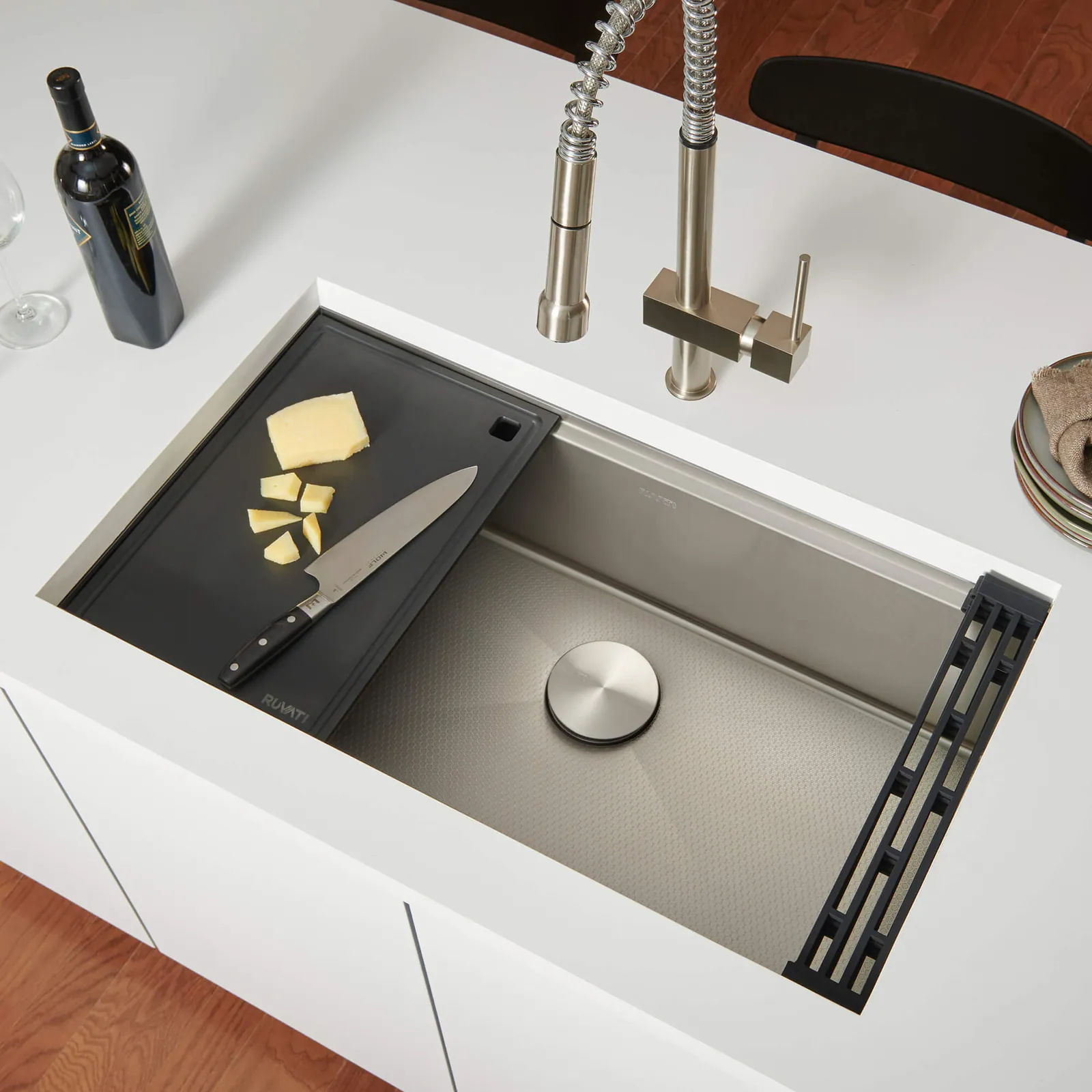 Ruvati HexBottom™ 33-inch Workstation Scratch Resistant Embossed Texture Kitchen Sink Stainless Steel