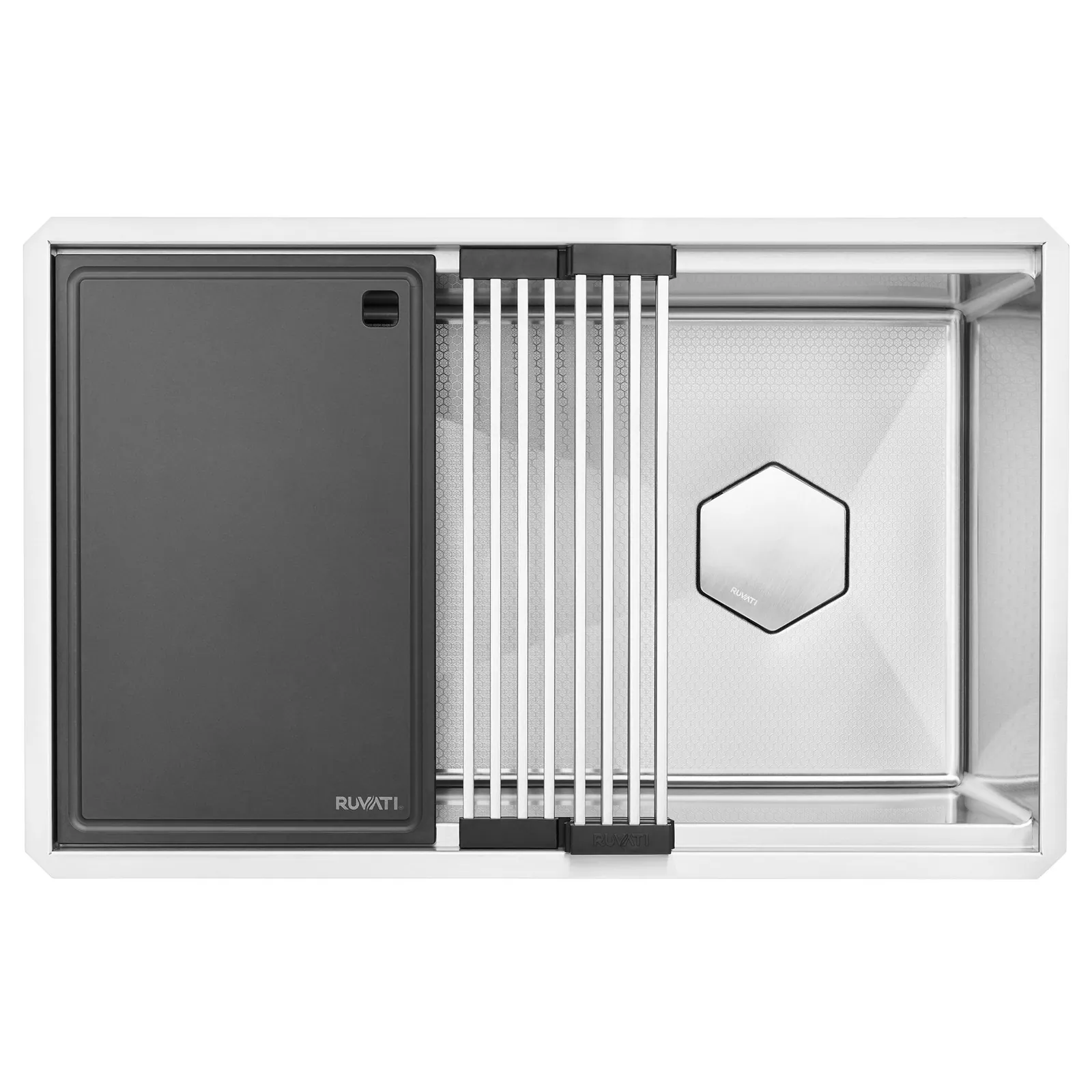 Ruvati HexBottom™ 30-inch Workstation Scratch Resistant Embossed Texture Slope Bottom Kitchen Sink Stainless Steel