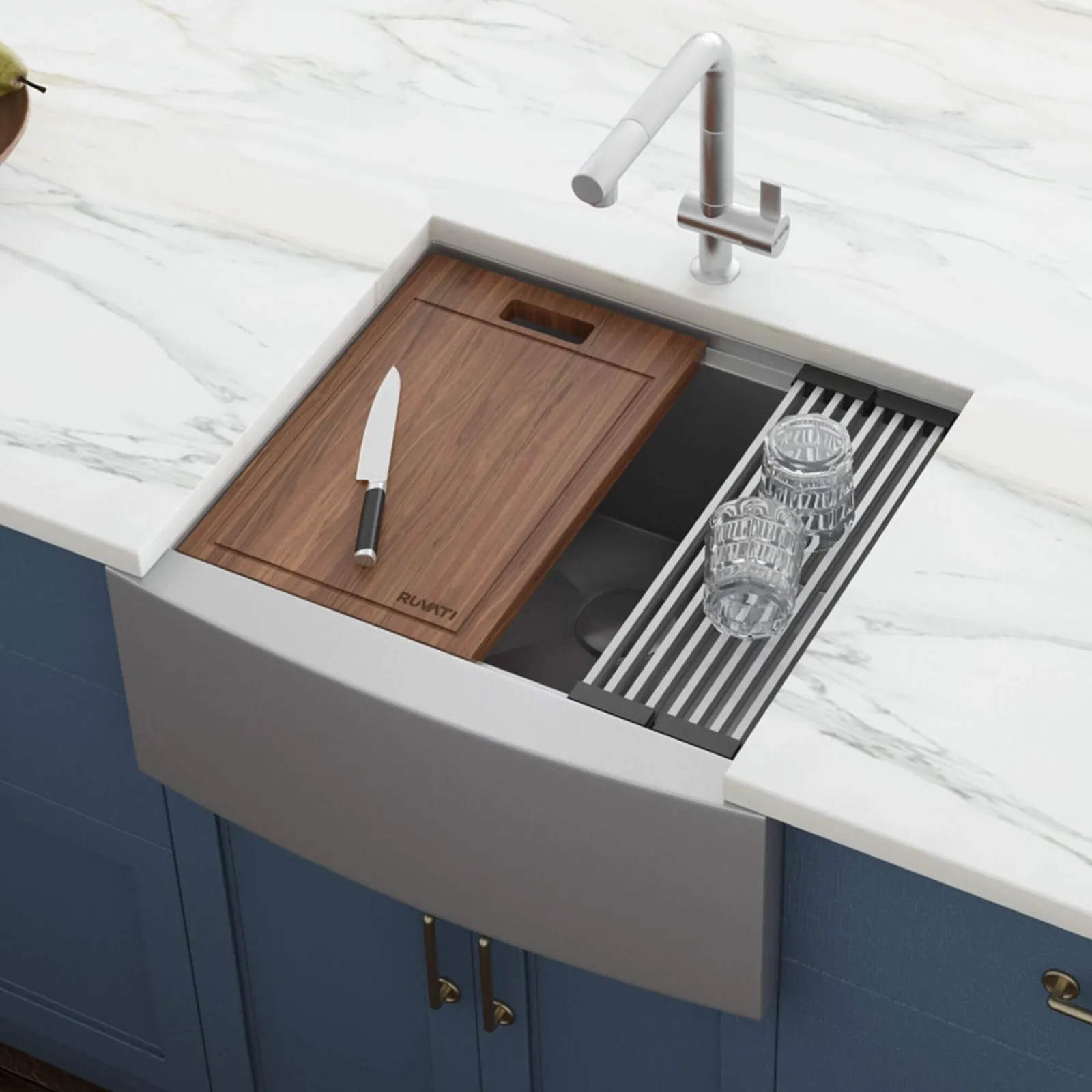 Ruvati 24-inch Apron-front Workstation Farmhouse Kitchen Sink 16 Gauge Stainless Steel Single Bowl