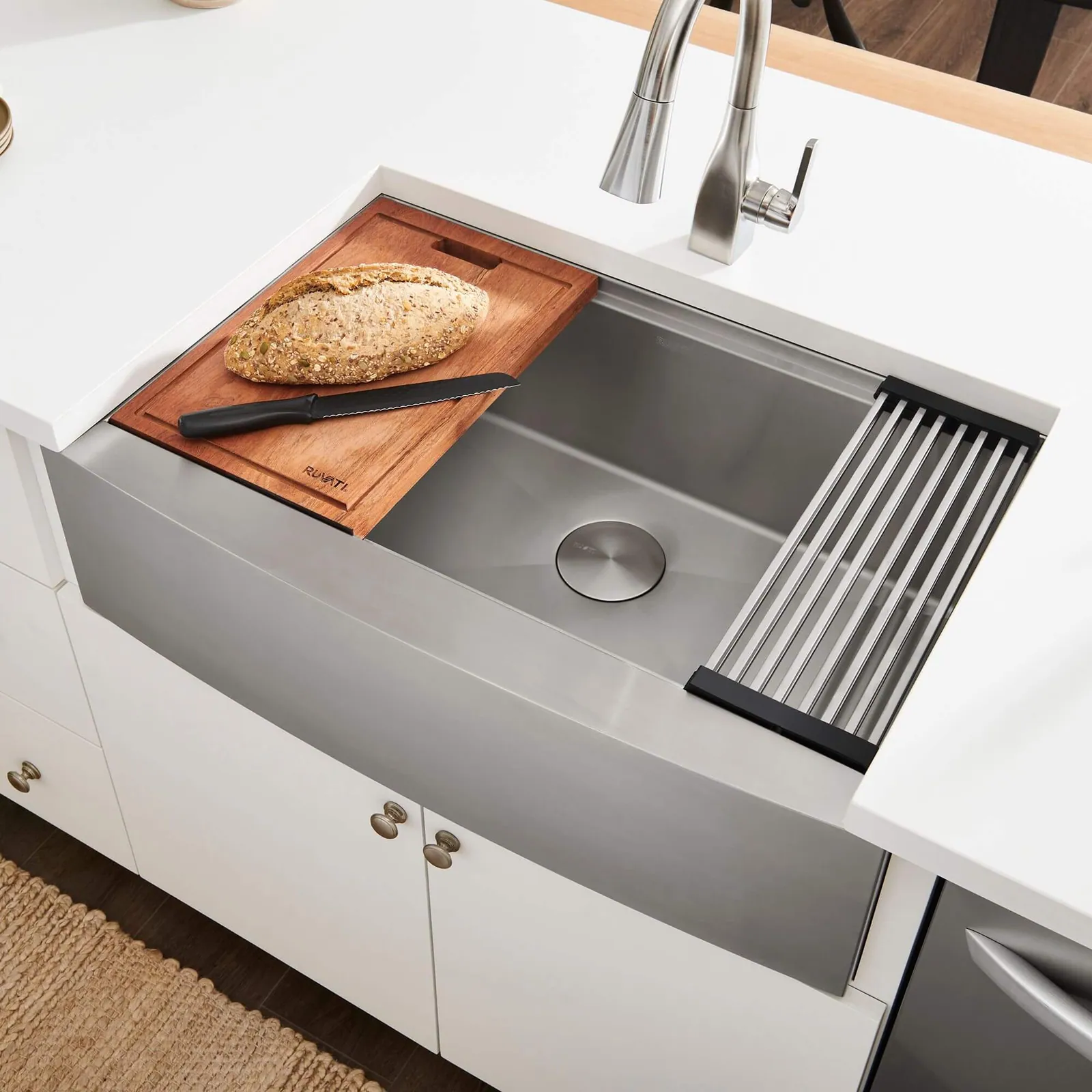 Ruvati 30-inch Apron-front Workstation Farmhouse Kitchen Sink 16 Gauge Stainless Steel Single Bowl