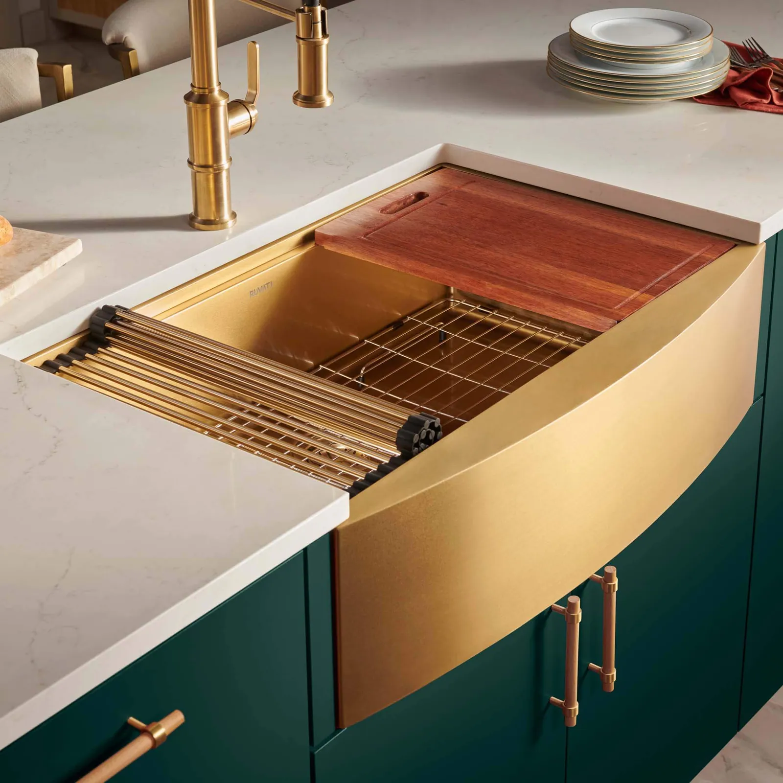 Ruvati 33-inch Matte Gold Workstation Apron-Front Stainless Steel Kitchen Sink