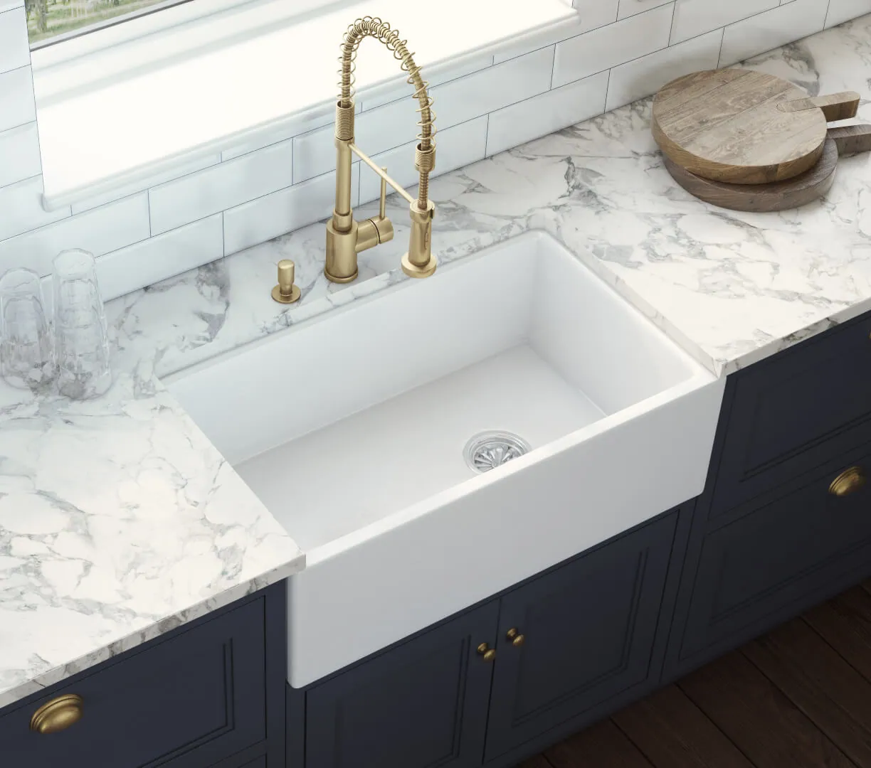 Ruvati 30-inch Fireclay Farmhouse Offset Drain Kitchen Sink Single Bowl White – Right Drain
