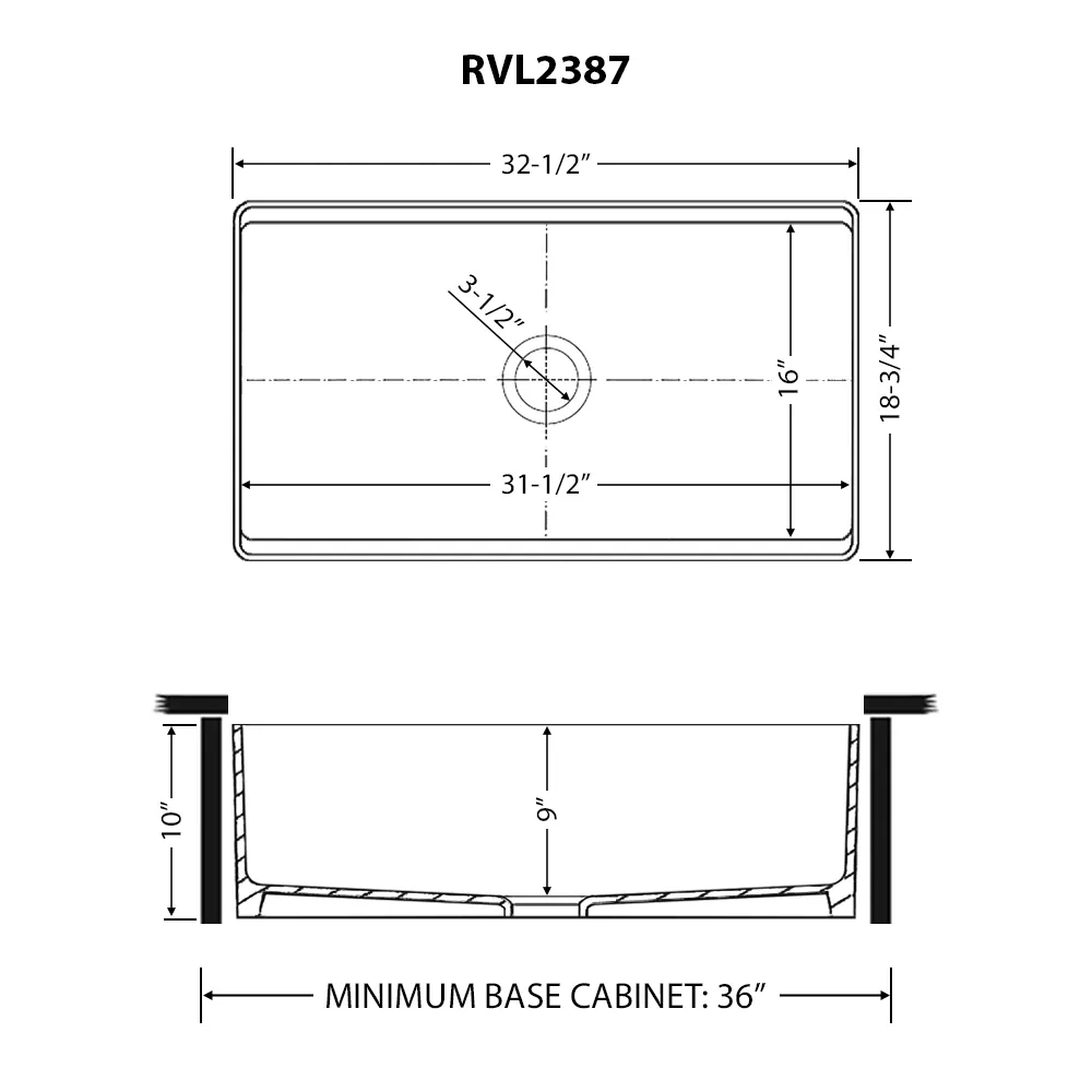 Dimension drawing for RVL2387BK