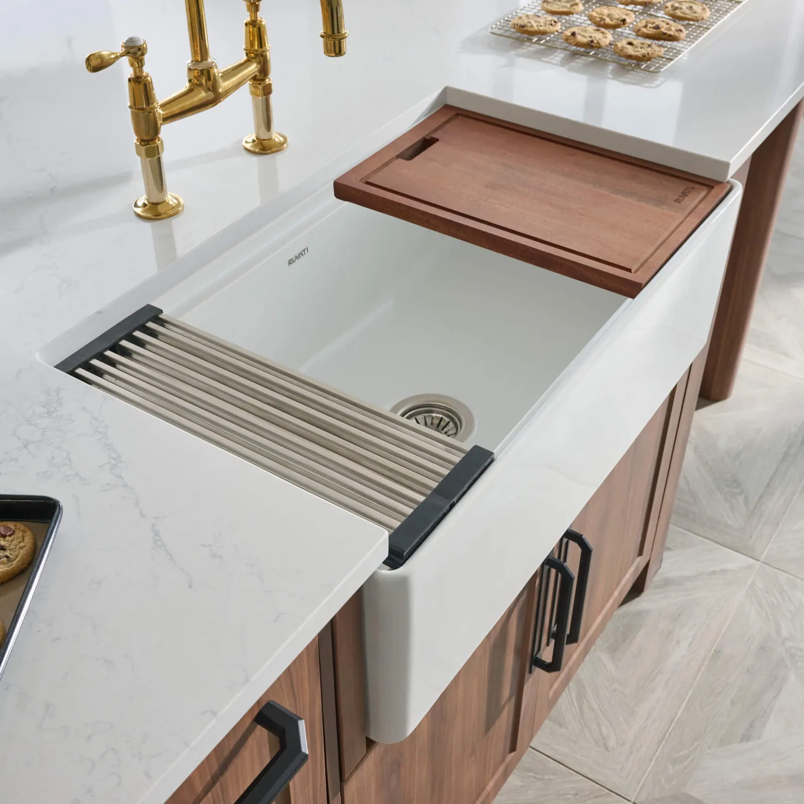 Ruvati 33 inch Fireclay Workstation White Farmhouse Kitchen Sink Apron Front Single Bowl