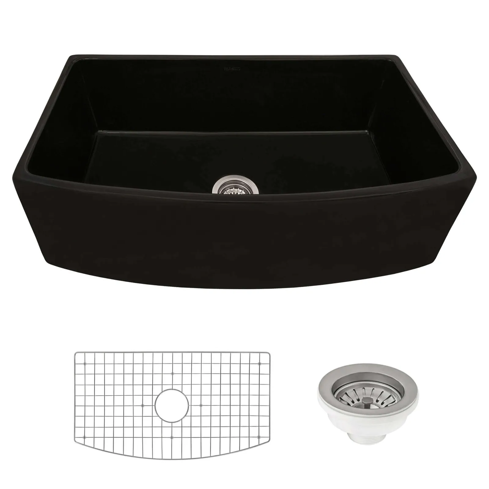 Ruvati 33 inch Fireclay Black Farmhouse Kitchen Sink Bow Front Curved Apron Single Bowl