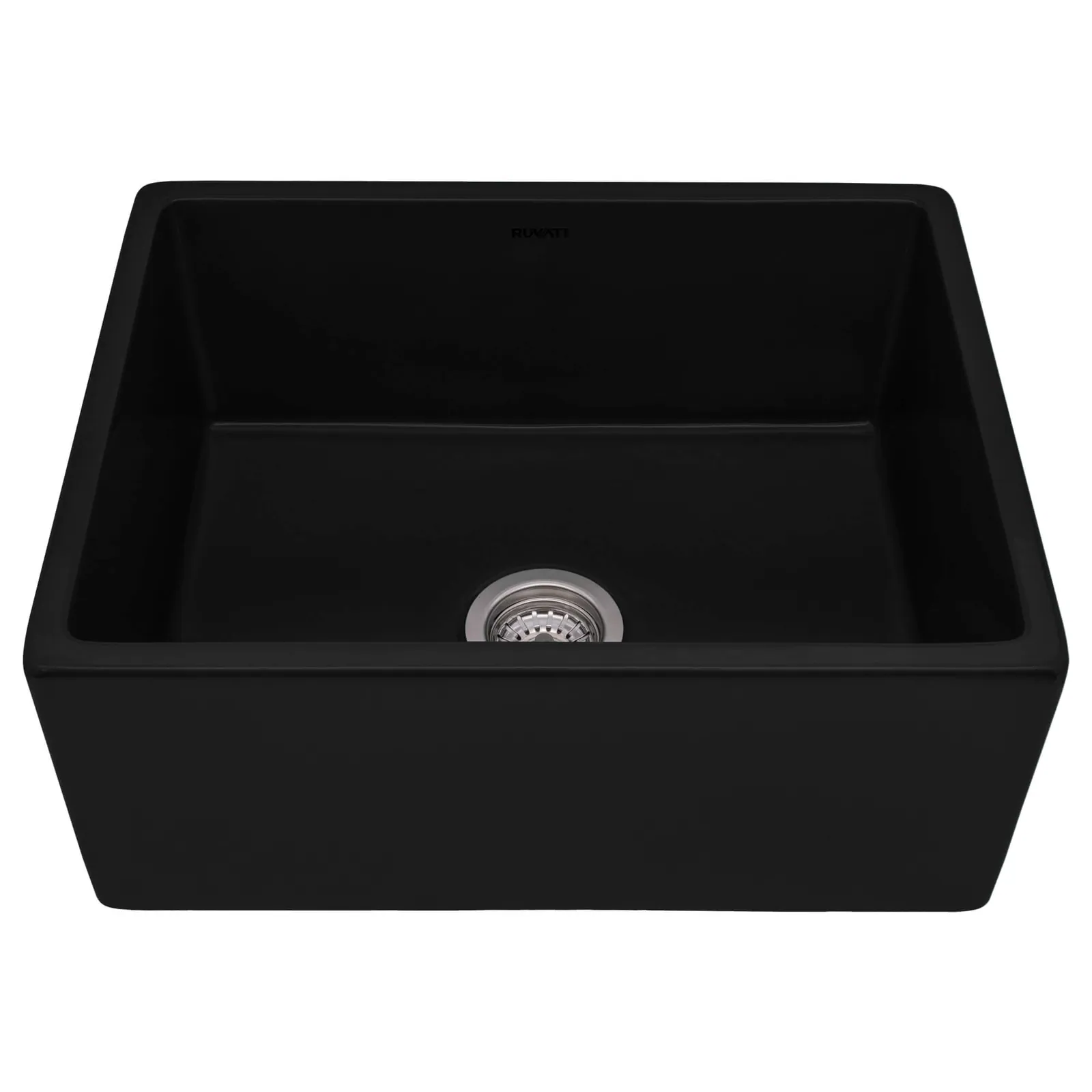 Ruvati 23-inch Fireclay Farmhouse Kitchen Laundry Utility Sink Single Bowl – Glossy Black