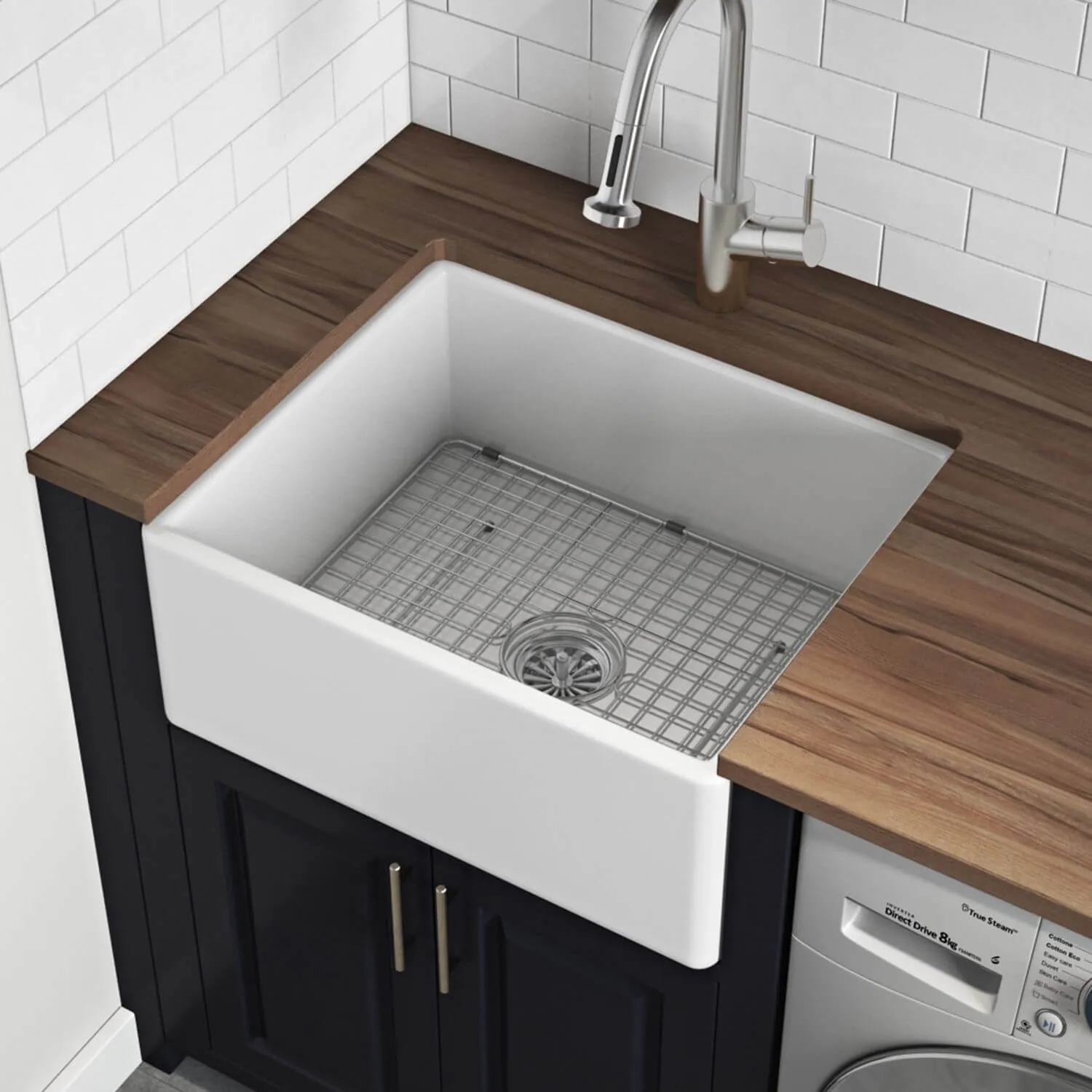 Ruvati 23-inch Fireclay Farmhouse Kitchen Laundry Utility Sink Single Bowl – White