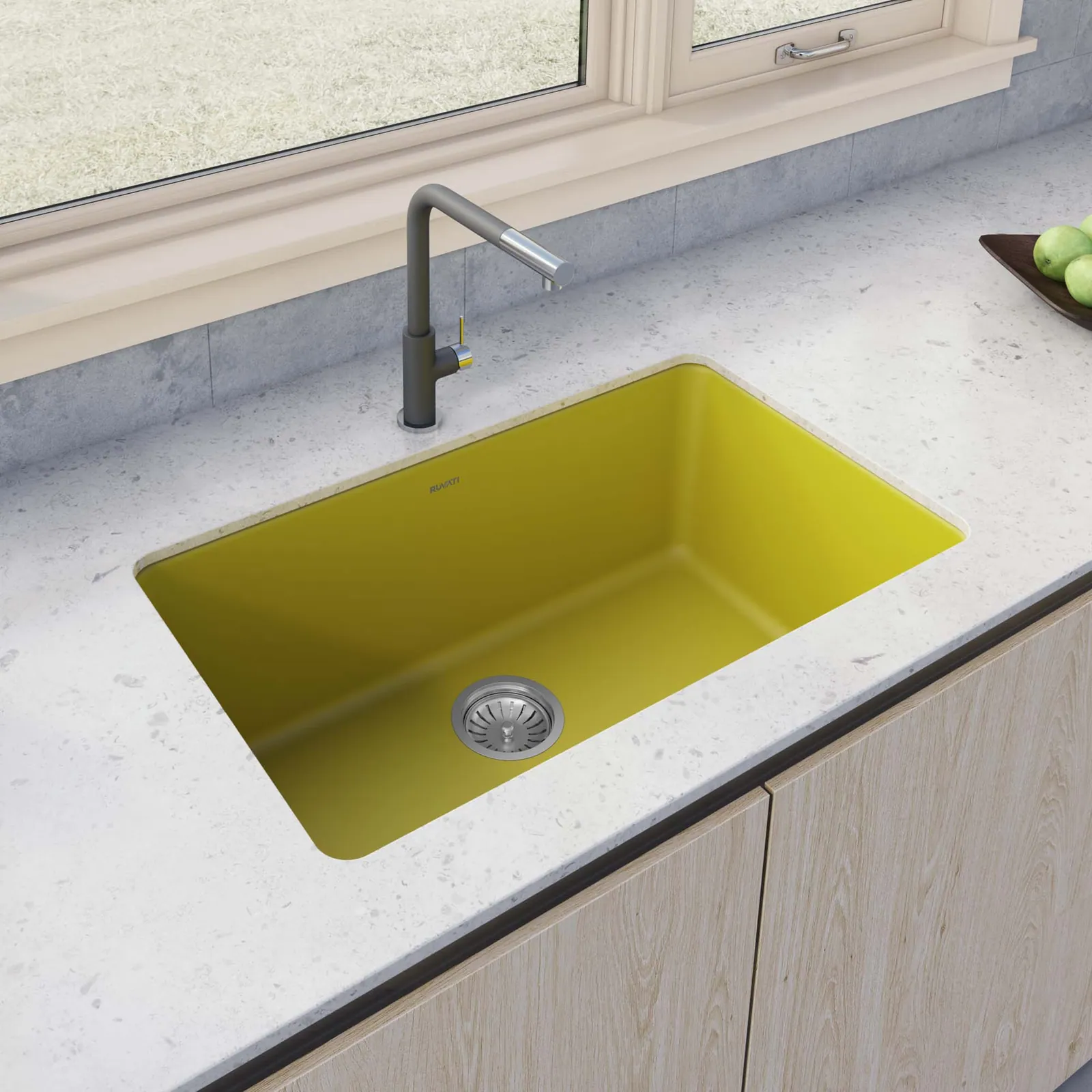 Ruvati 30-inch Fireclay Undermount / Drop-in Topmount Kitchen Sink Single Bowl – Yellow