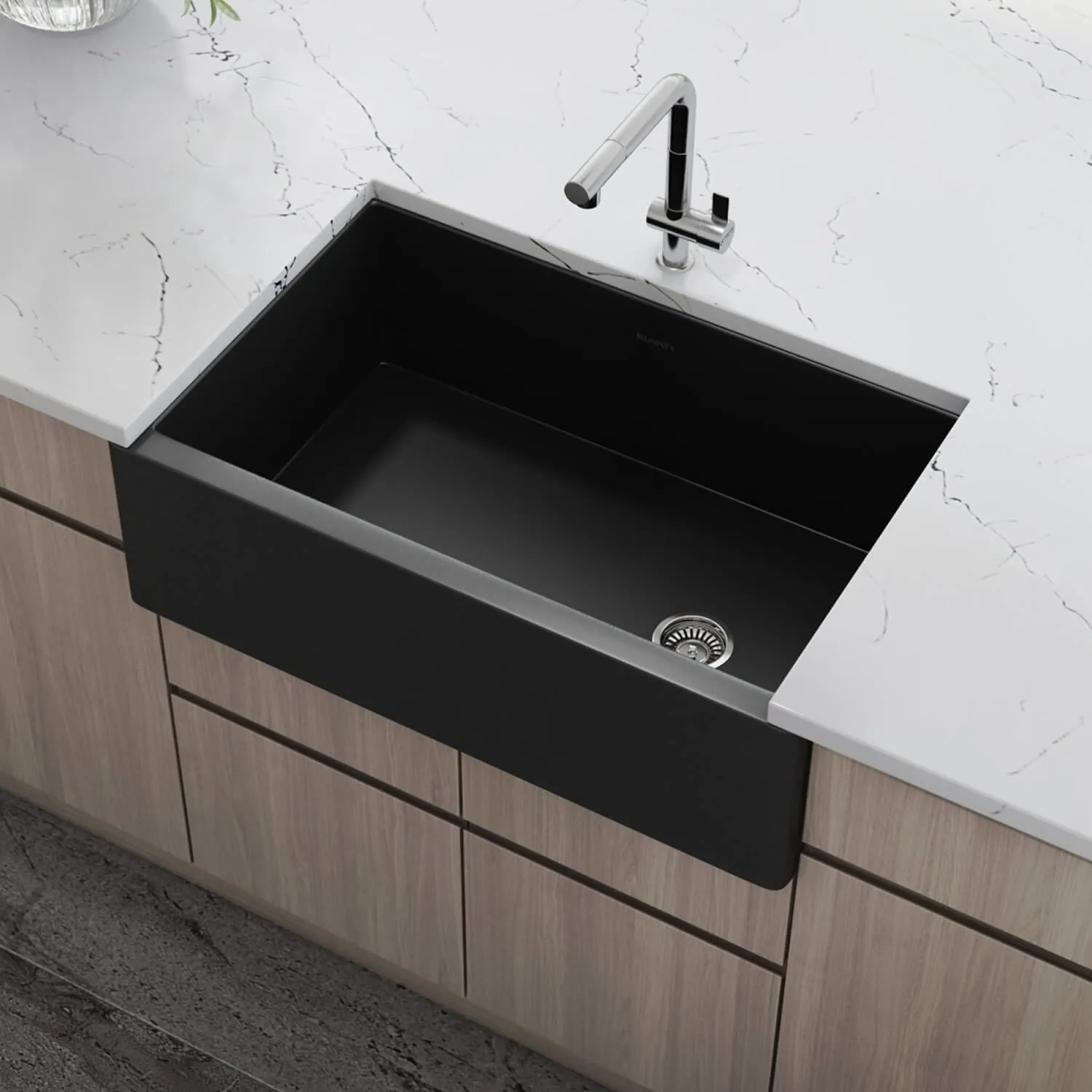 Ruvati 30-inch Matte Black Fireclay Modern Farmhouse Offset Drain Kitchen Sink Single Bowl